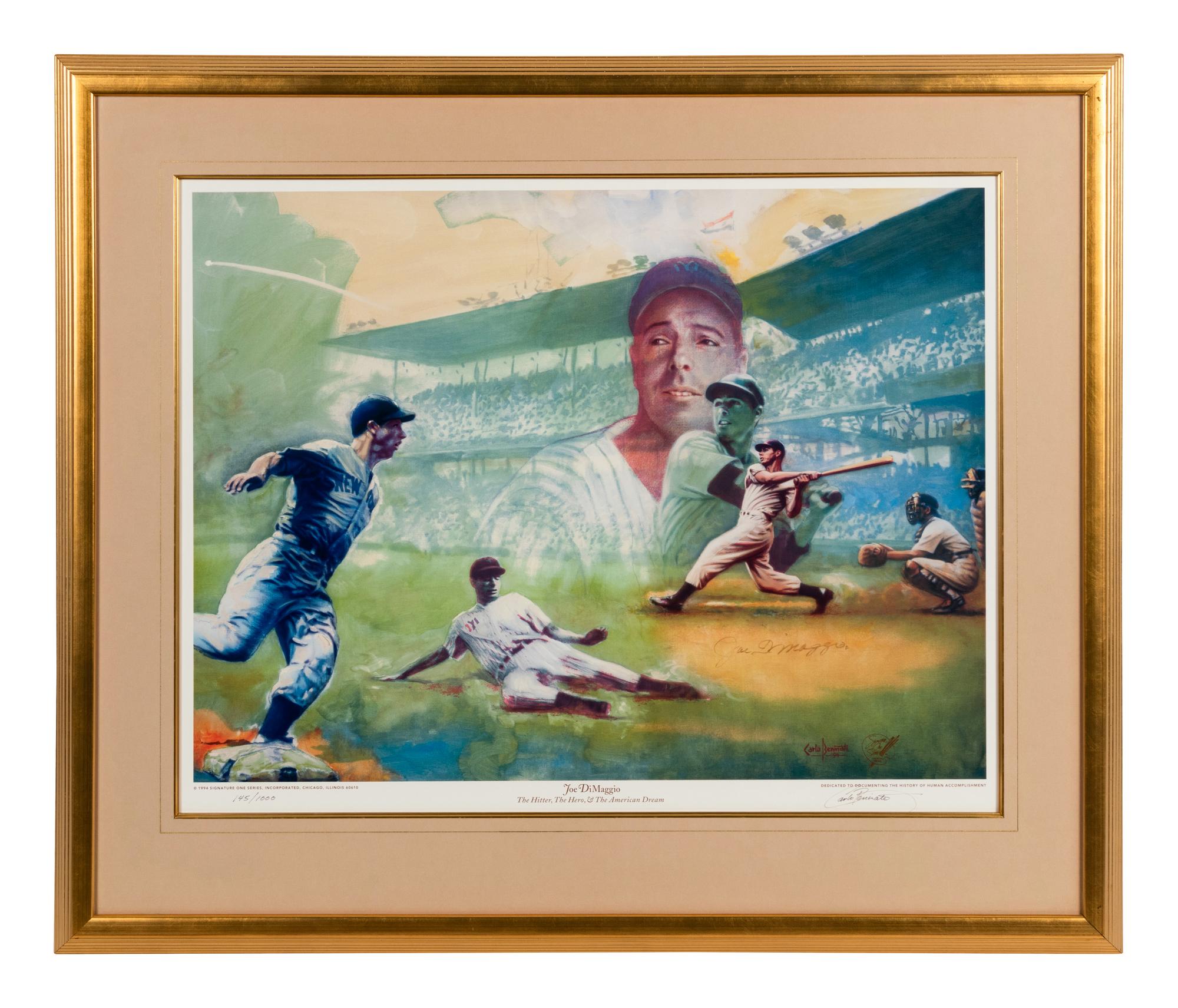 A Joe DiMaggio Signed Autograph Carlo Beninati "The Hitter, The Hero and The American Dream" Limited Edition Print,