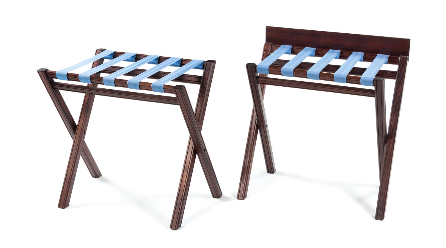 A Pair of Mahogany Luggage Racks Height 27 x width 26 x depth 18 inches (open). — 20TH CENTURY