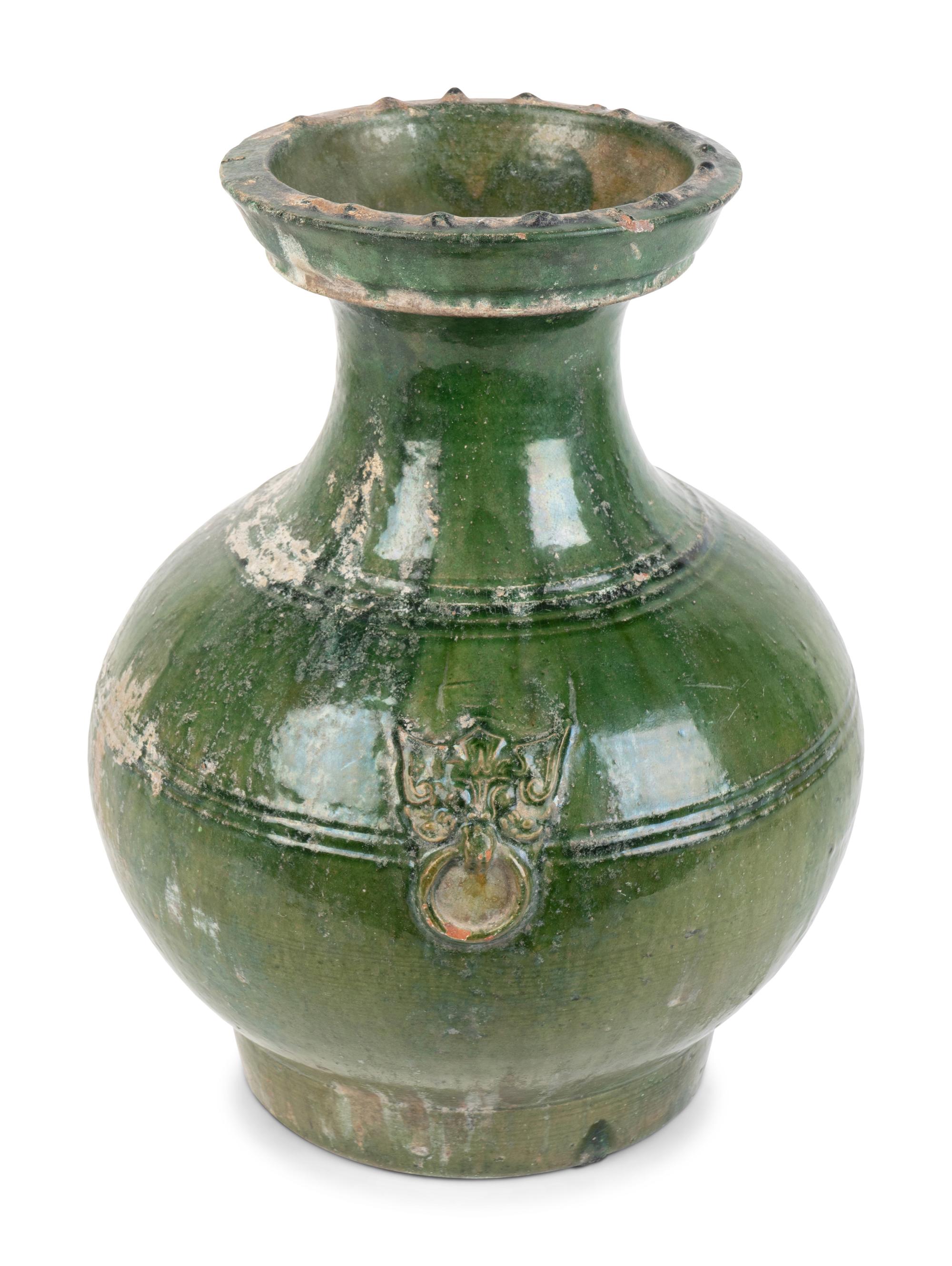 A Chinese Green-Glazed Terracotta Hu-Form Vase — HAN DYNASTY