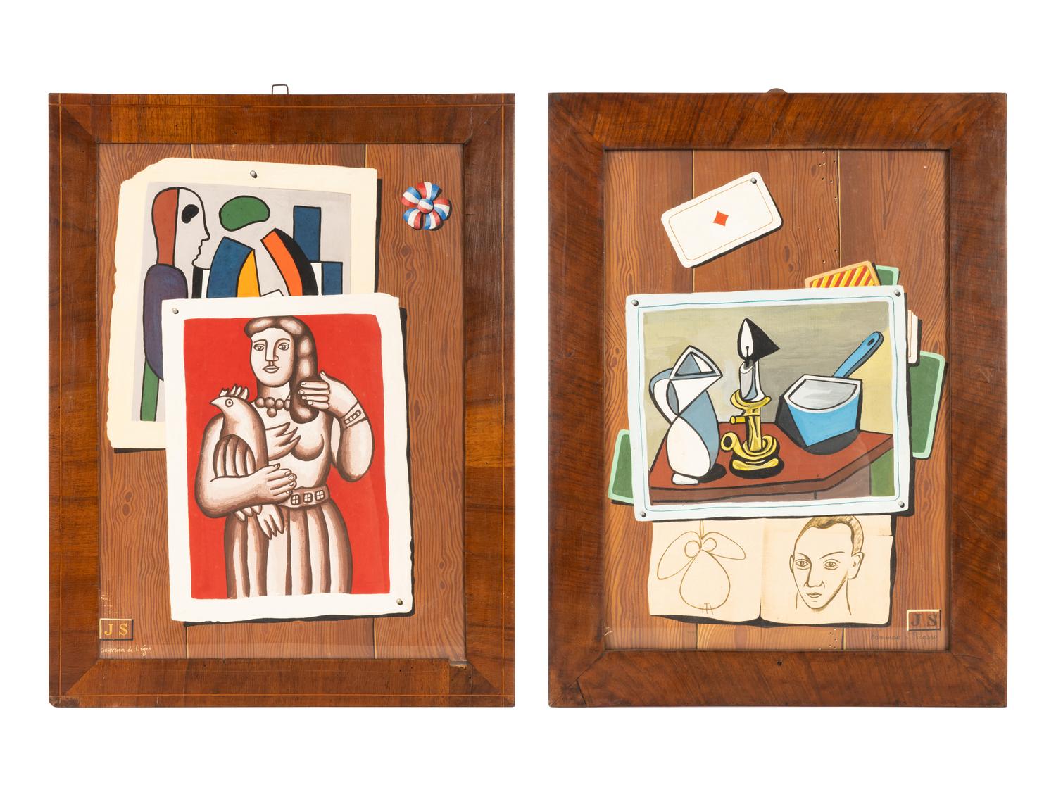 Two Italian Trompe-L'Oeil Collage Paintings — 20TH CENTURY