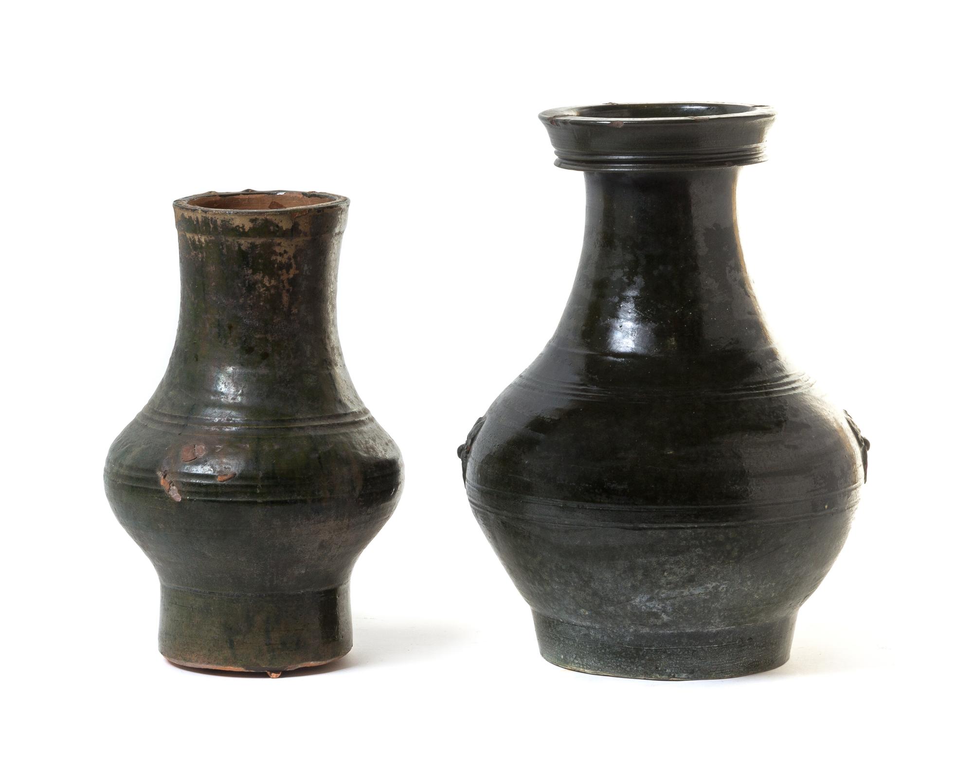 Two Green Glazed Pottery Vases — HAN DYNASTY