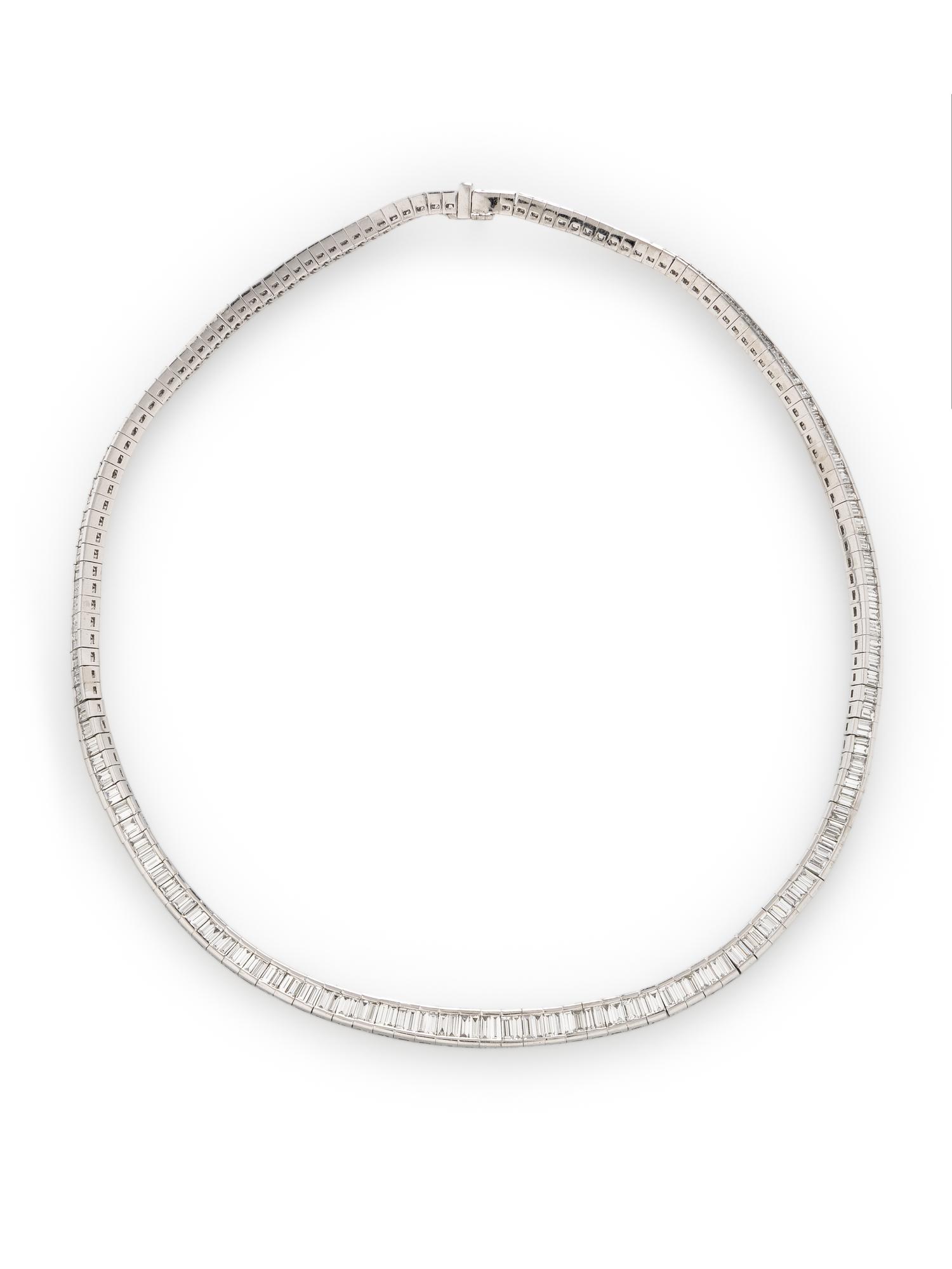 BAGUETTE DIAMOND AND PLATINUM RIVIÈRE NECKLACE