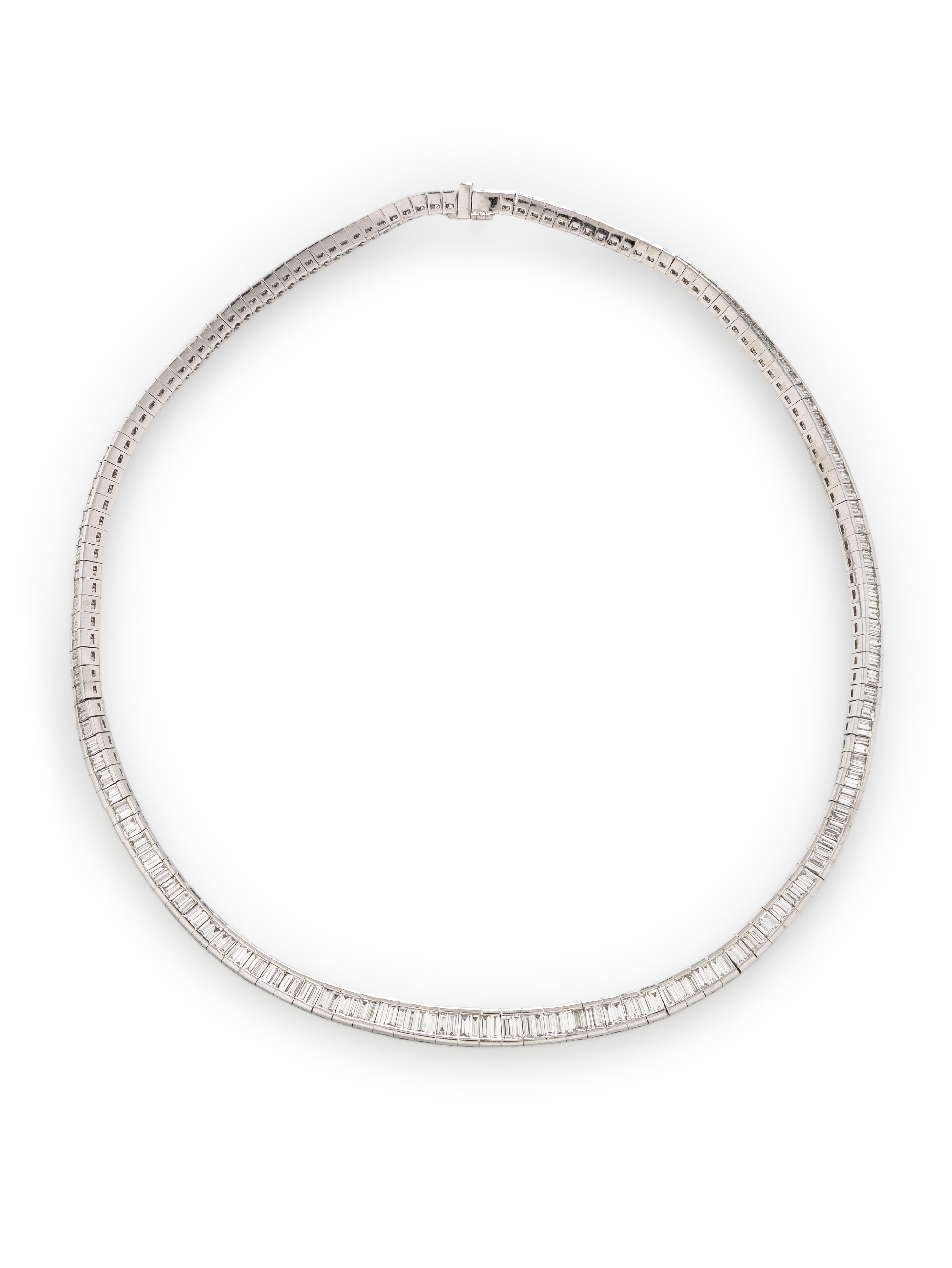 BAGUETTE DIAMOND AND PLATINUM RIVIÈRE NECKLACE