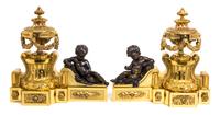 A Pair of Louis XVI Style Gilt and Patinated Bronze Figural Chenets Height 18 1/4 inches. — 19TH CENTURY