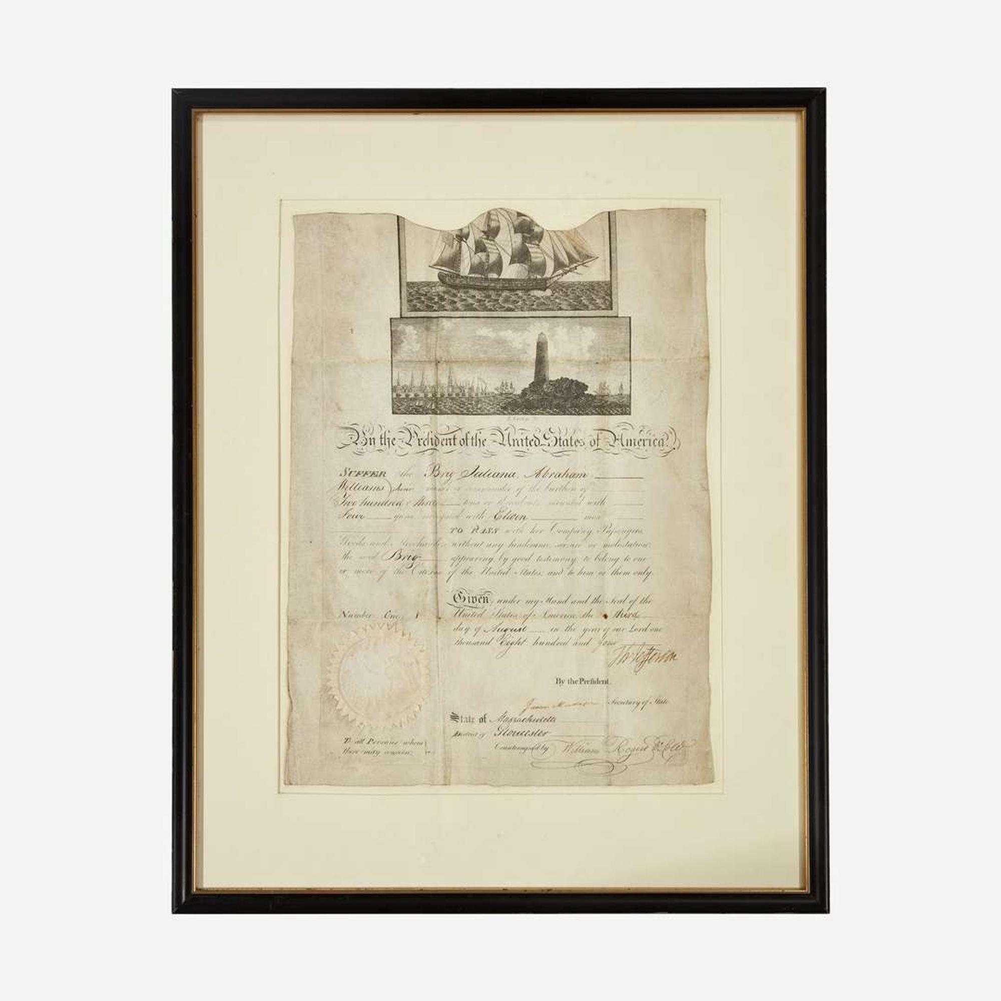 [Presidential] Jefferson, Thomas Signed Ship's Passport