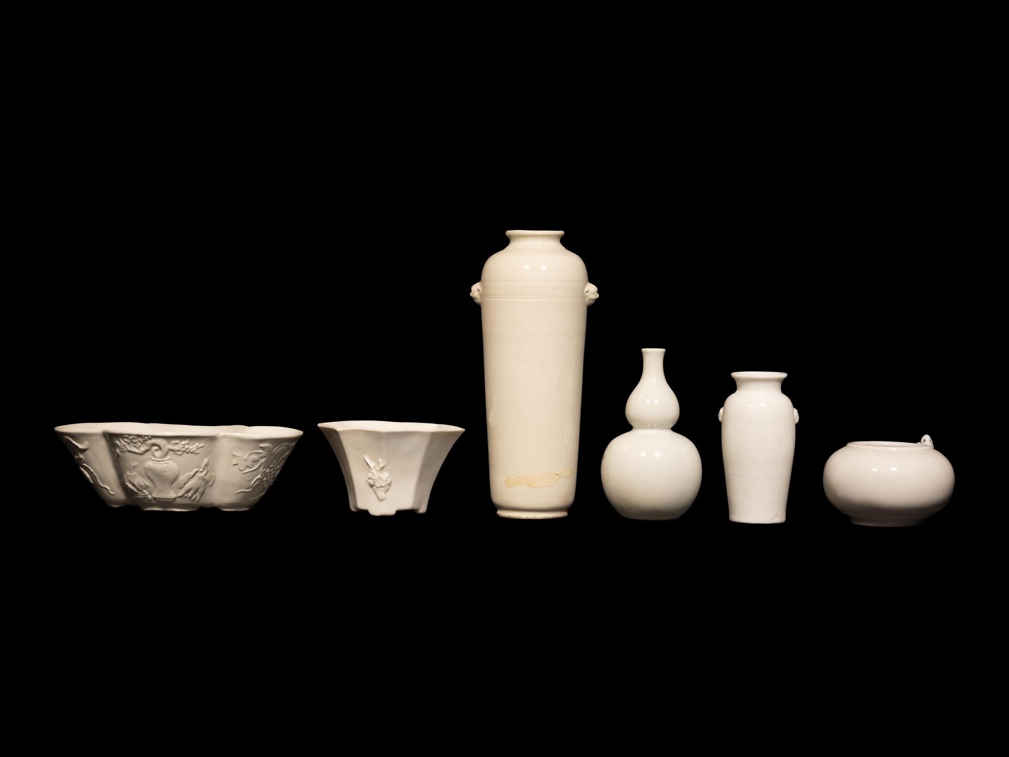 Six Chinese Blanc-de-Chine Porcelain Wares