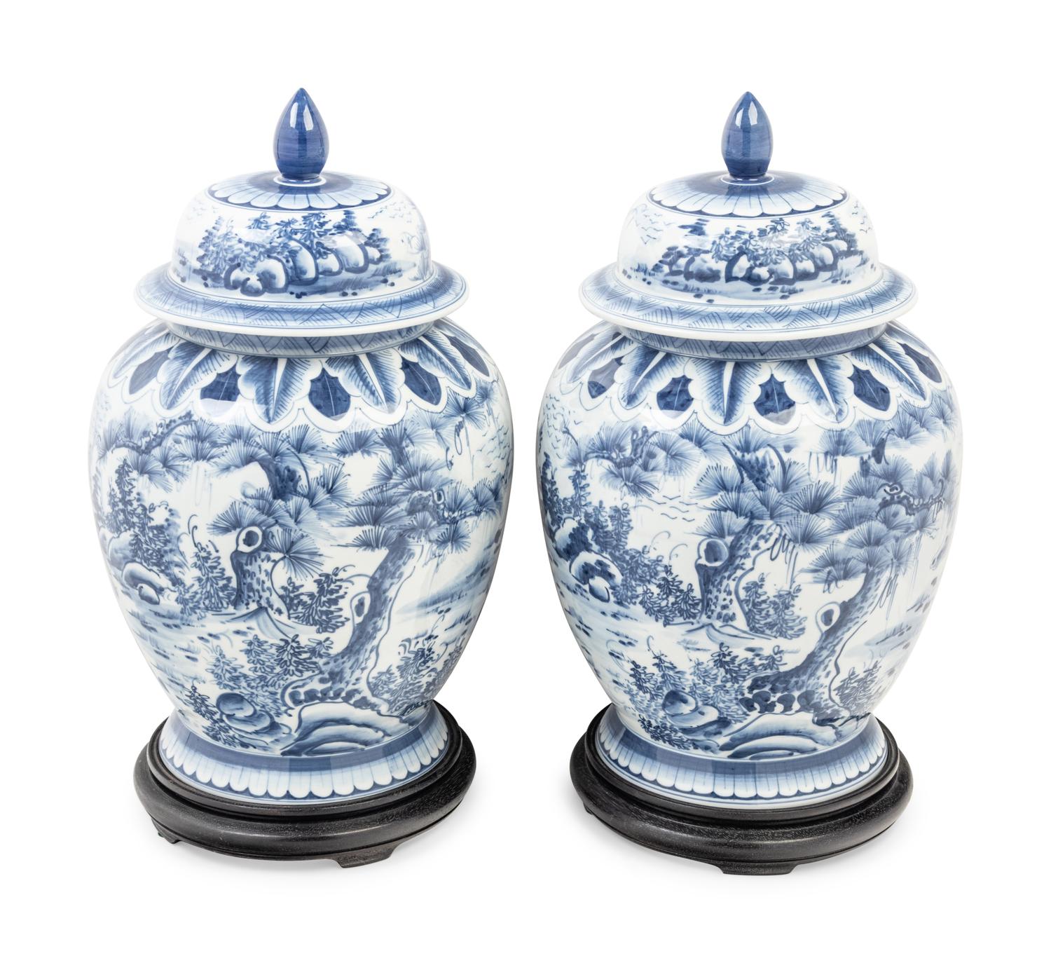 A Pair of Chinese Blue and White Porcelain Jars