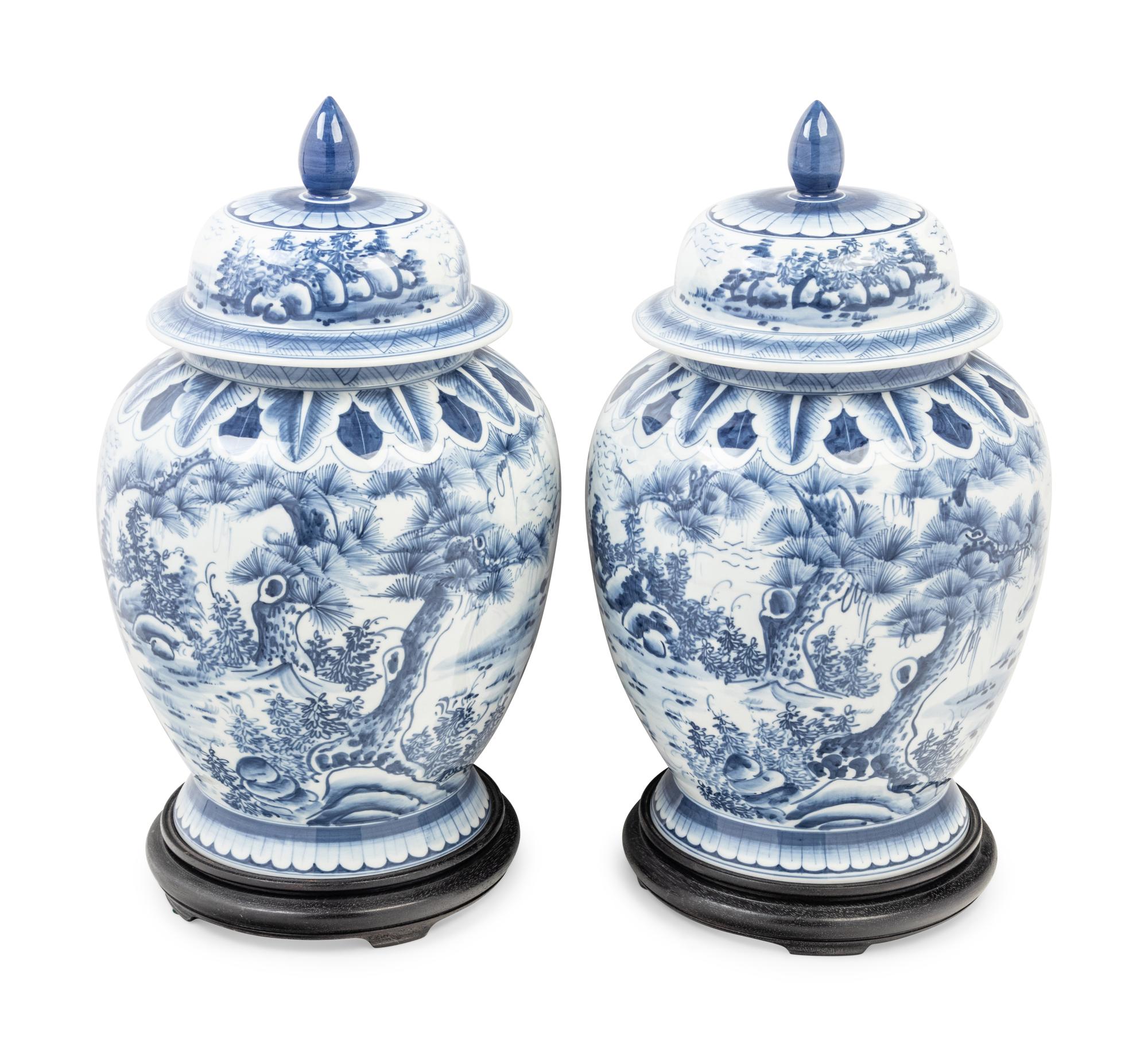 A Pair of Chinese Blue and White Porcelain Jars