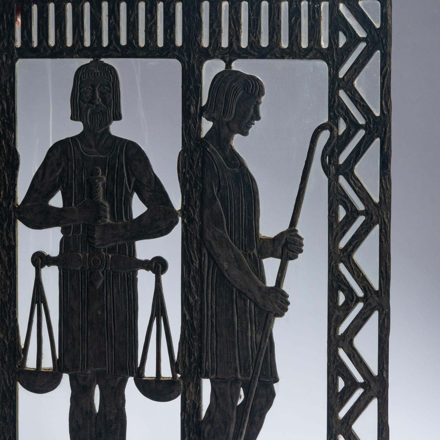 Window scene with three men
