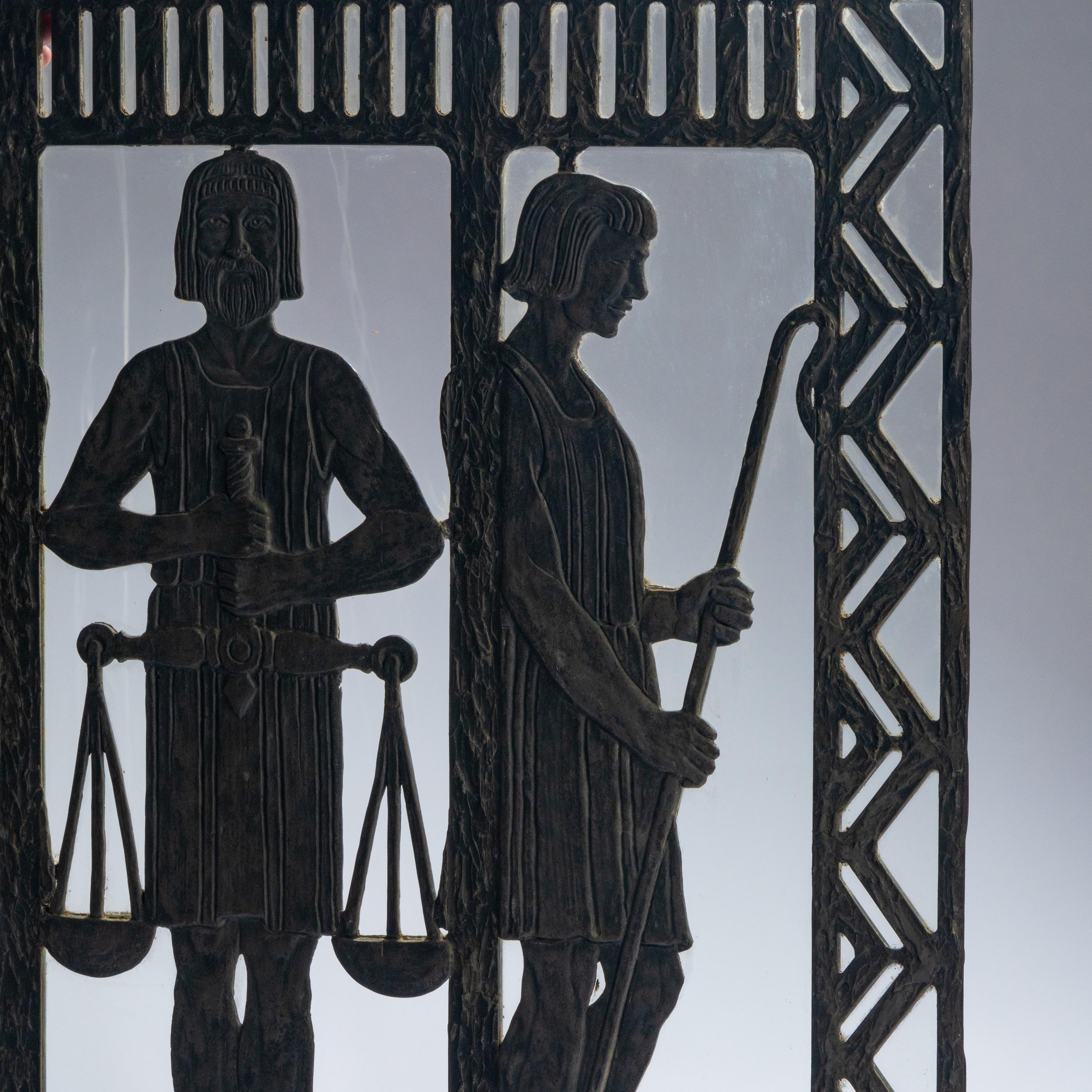 Window scene with three men