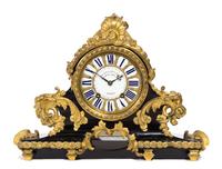 A Louis XV Gilt Bronze Mounted Ebonized Cartonnier Clock Attributed to Charles Cressent