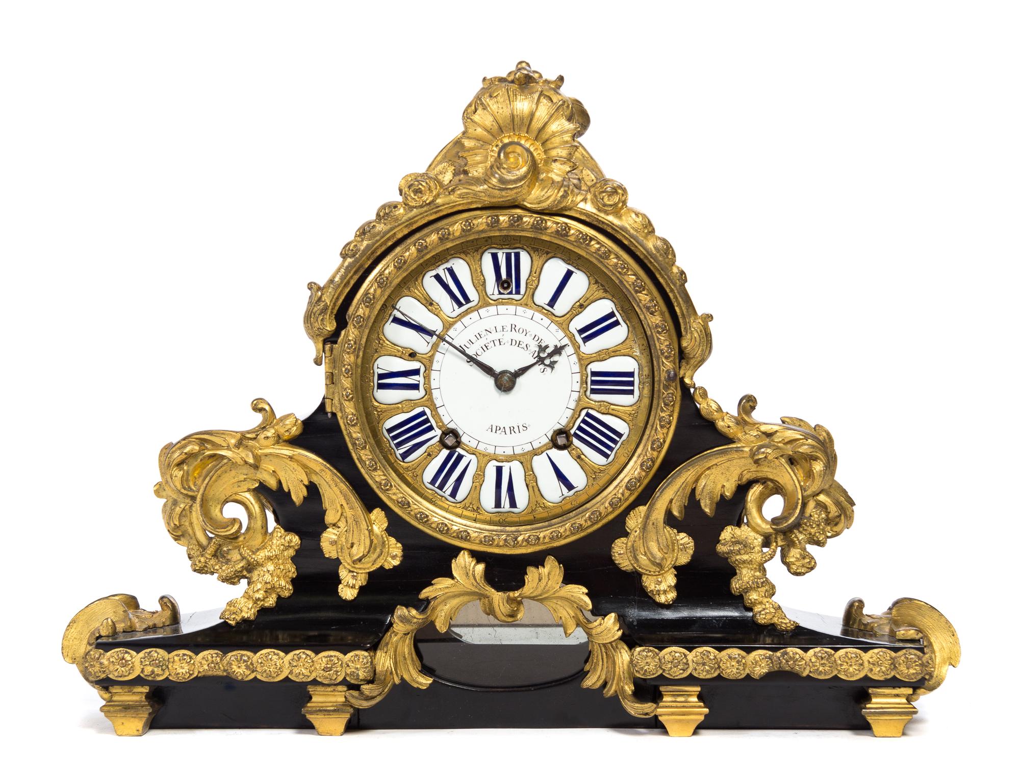 A Louis XV Gilt Bronze Mounted Ebonized Cartonnier Clock Attributed to Charles Cressent