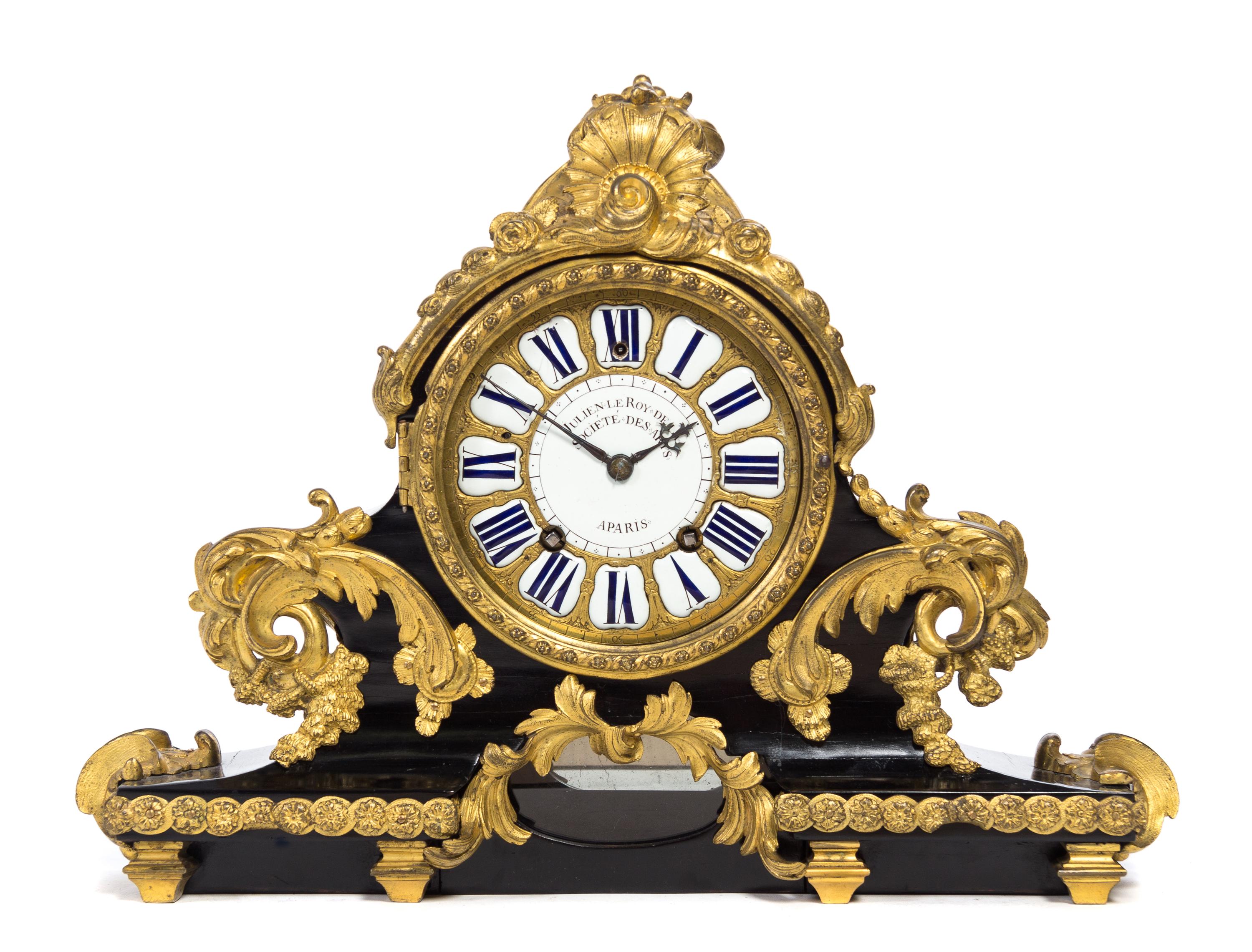 A Louis XV Gilt Bronze Mounted Ebonized Cartonnier Clock Attributed to Charles Cressent