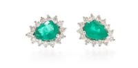 A Pair of White Gold, Emerald and Diamond Earrings, 2.60 dwts.