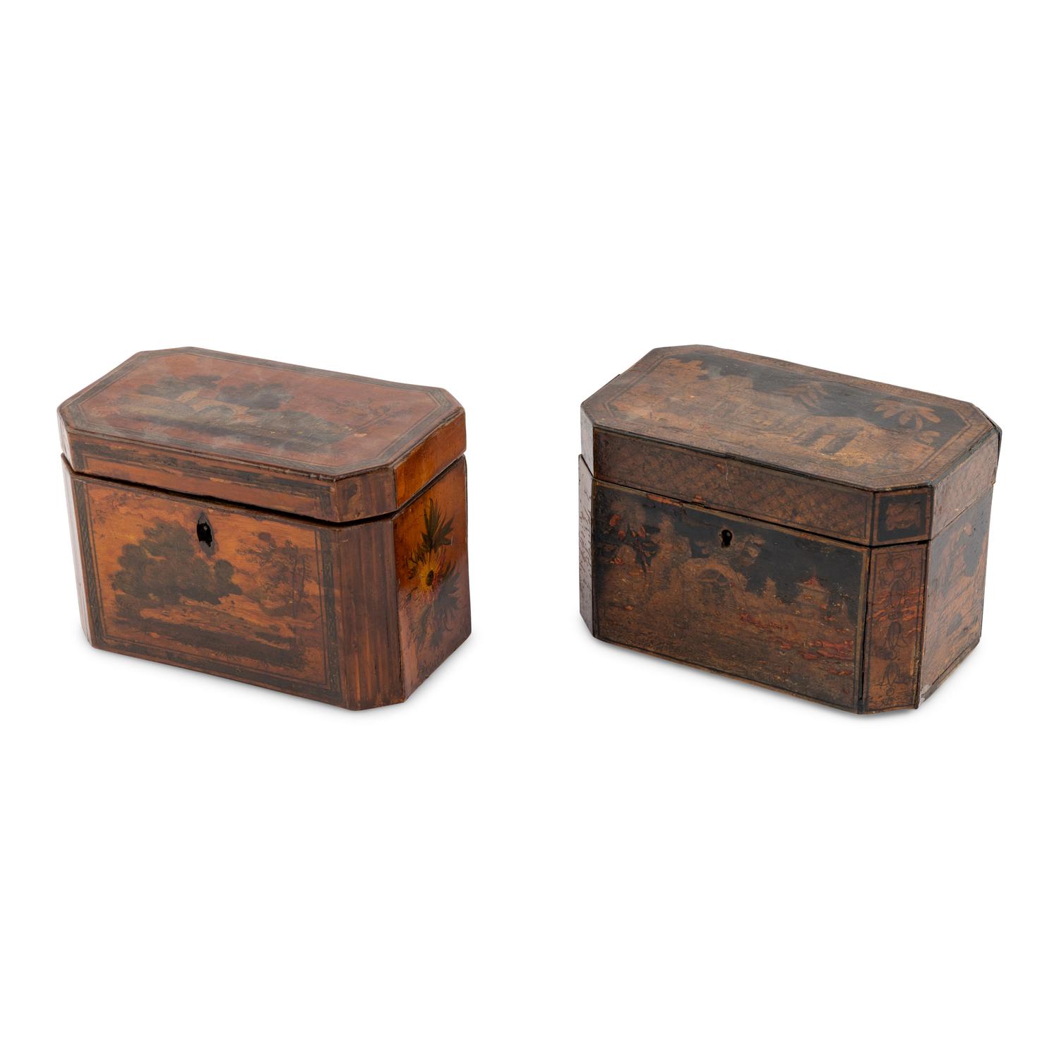 Two English Painted Tea Caddies
