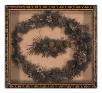 A Large Framed Victorian Hairwork Wreath