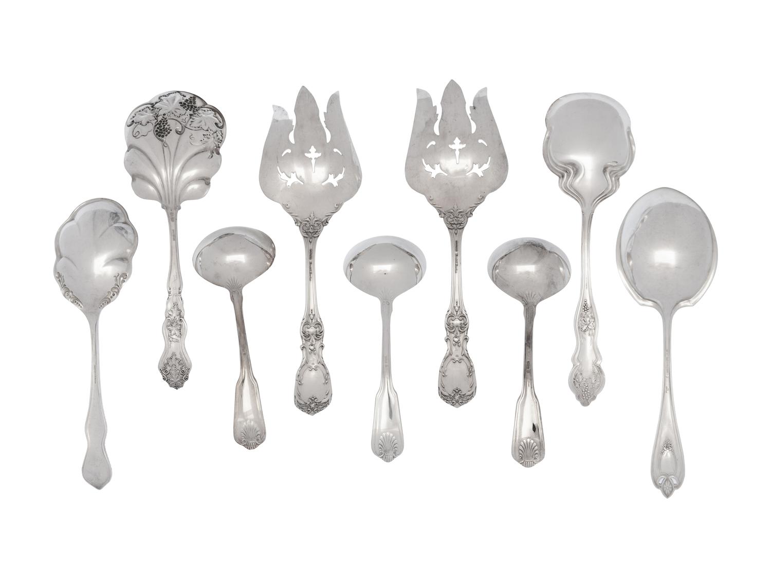 A Group of American and English Silver and Silver-Plate Serving Spoons