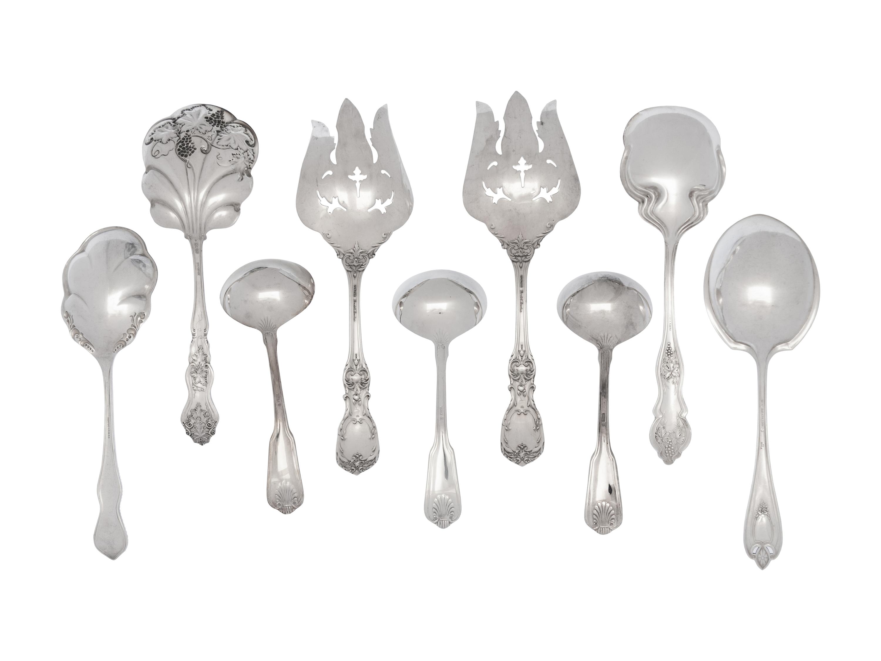 A Group of American and English Silver and Silver-Plate Serving Spoons