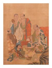 A Ink and Color on Silk Scroll Height of image 22 1/4 x width 16 3/4 inches.