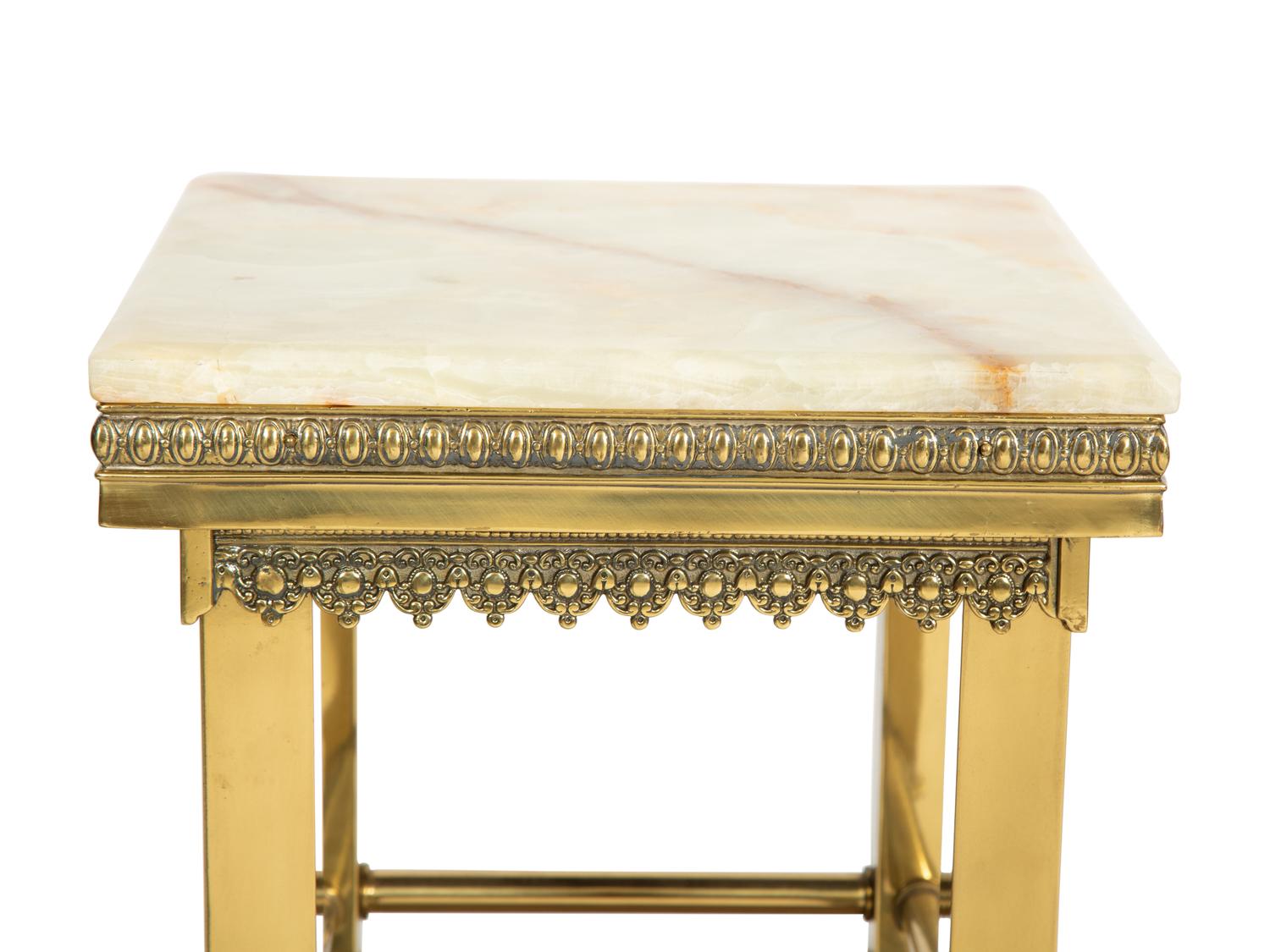 A Pair of Victorian Onyx-Top Brass Side Tables