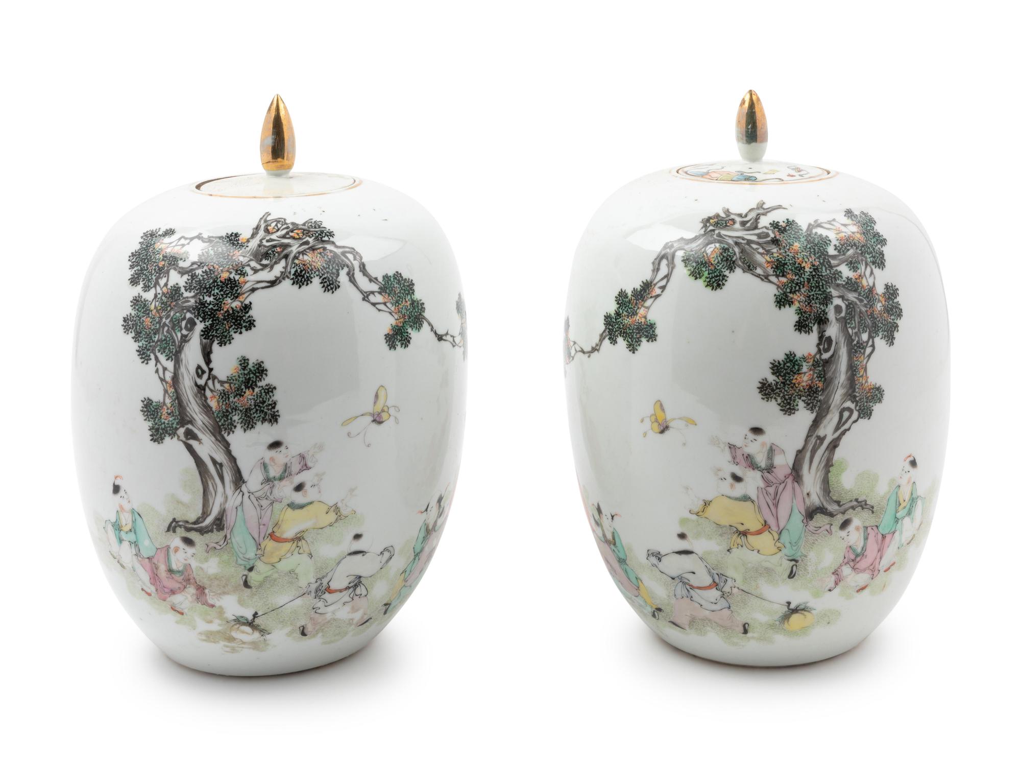 A Pair of Chinese Porcelain Covered Jars