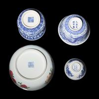 A Group of Four Chinese Enameled and Blue and White Porcelain Wares — 粉彩、青花瓷一組四件
