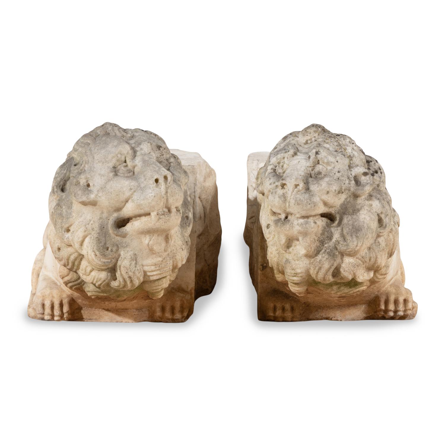 A Pair of Italian Carved Marble Lions