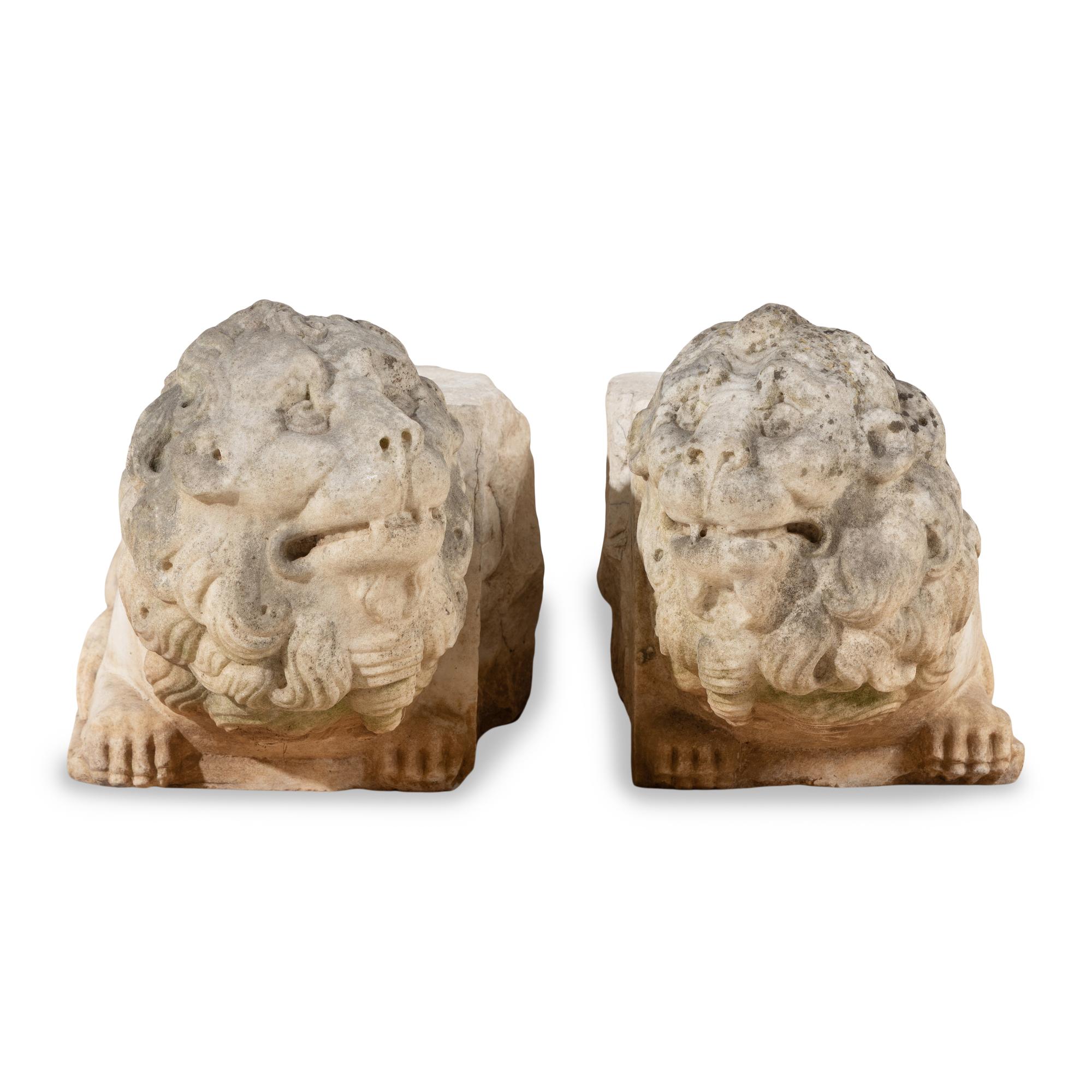 A Pair of Italian Carved Marble Lions