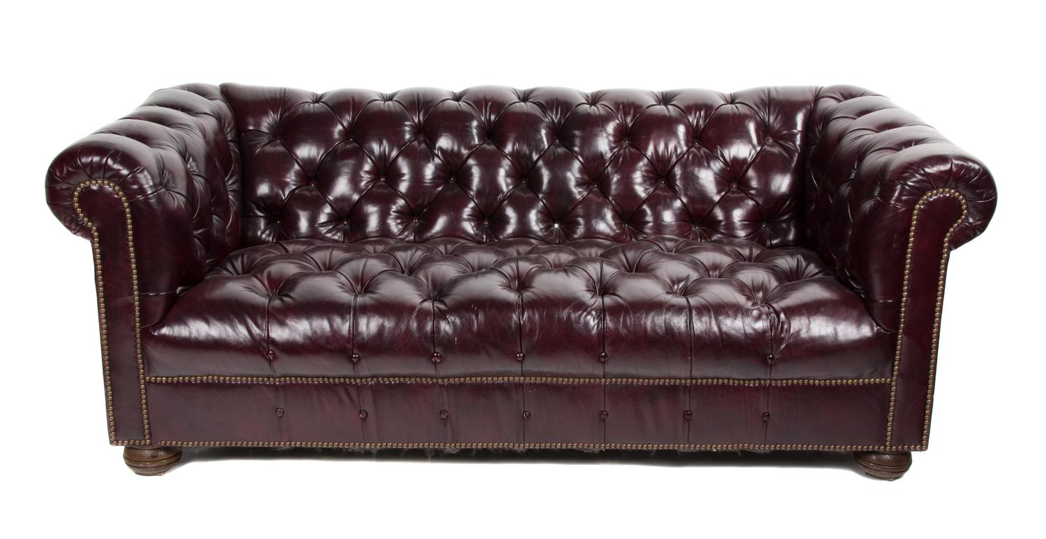 A Chesterfield Leatherette Sofa Height 28 1/2 x width 76 x depth 35 inches. — 20TH CENTURY