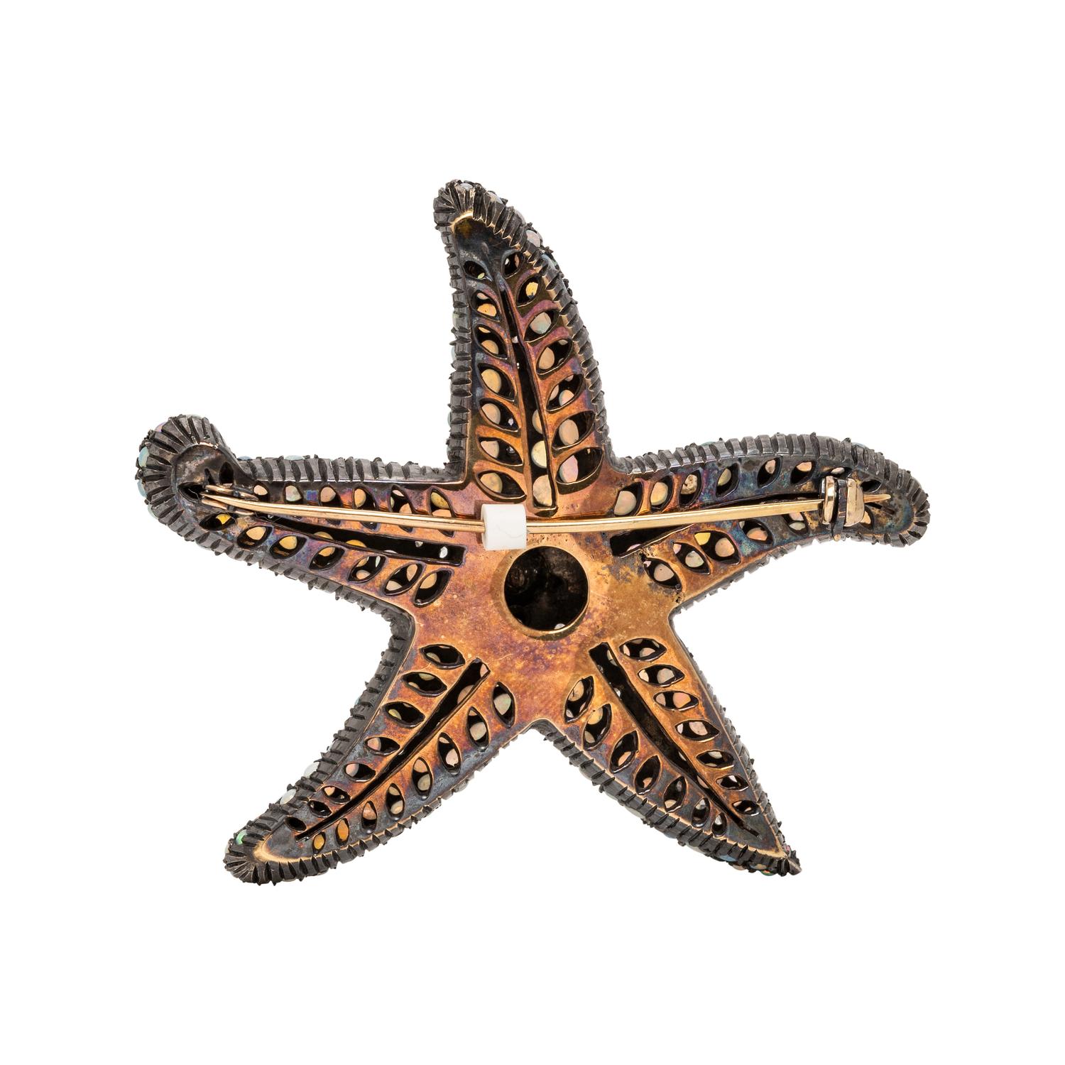 SILVER-TOPPED GOLD, OPAL AND DIAMOND STARFISH BROOCH