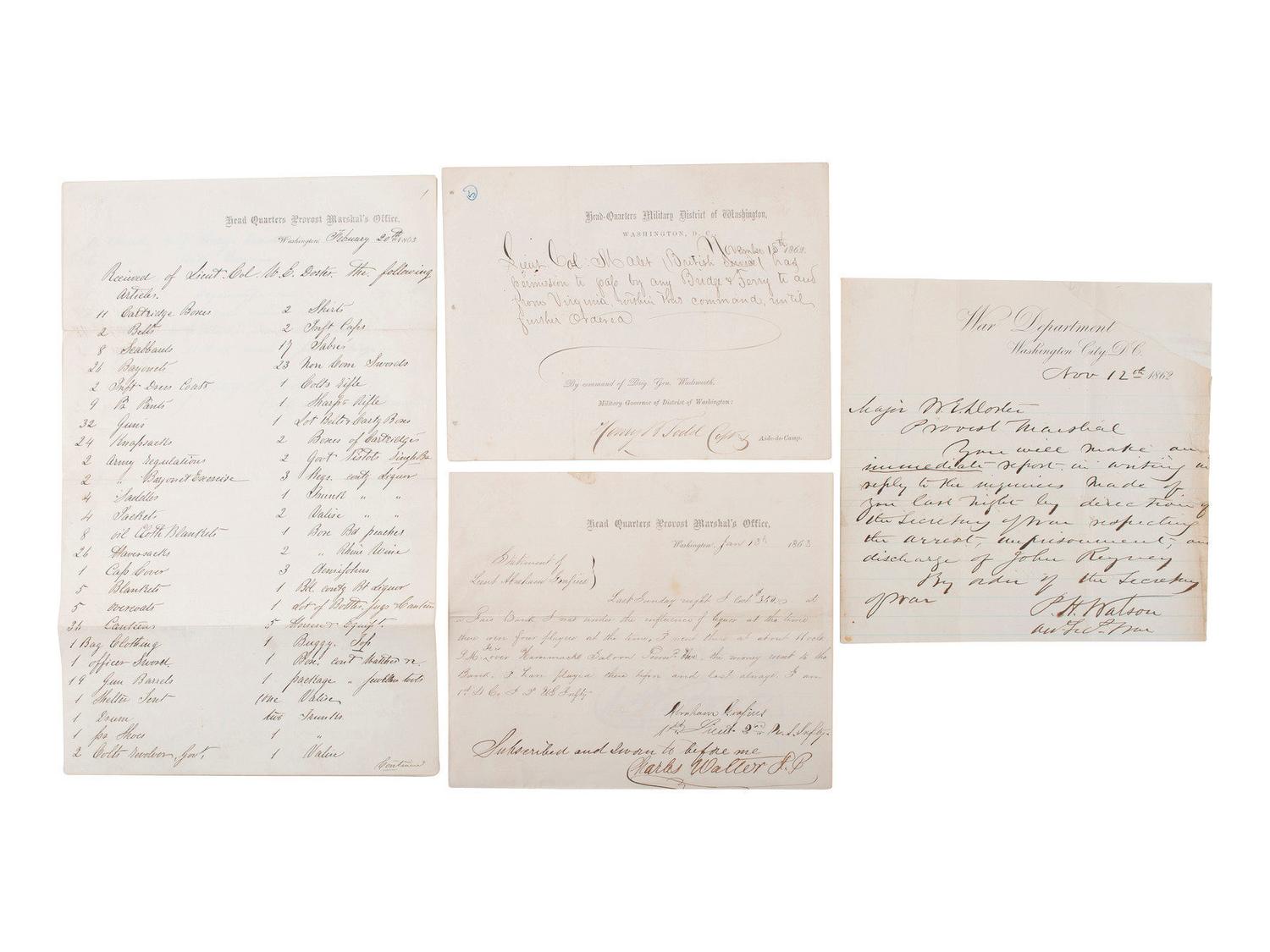 [MILITARIA] 19th c. docs and imprints incl. Civil War content from Estate of Carroll J. Delery III.