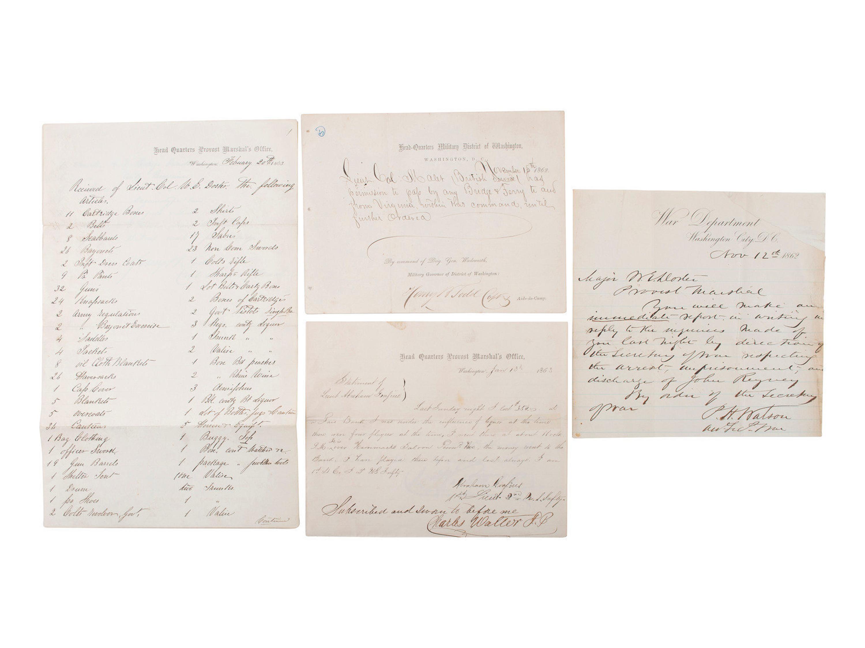 [MILITARIA] 19th c. docs and imprints incl. Civil War content from Estate of Carroll J. Delery III.
