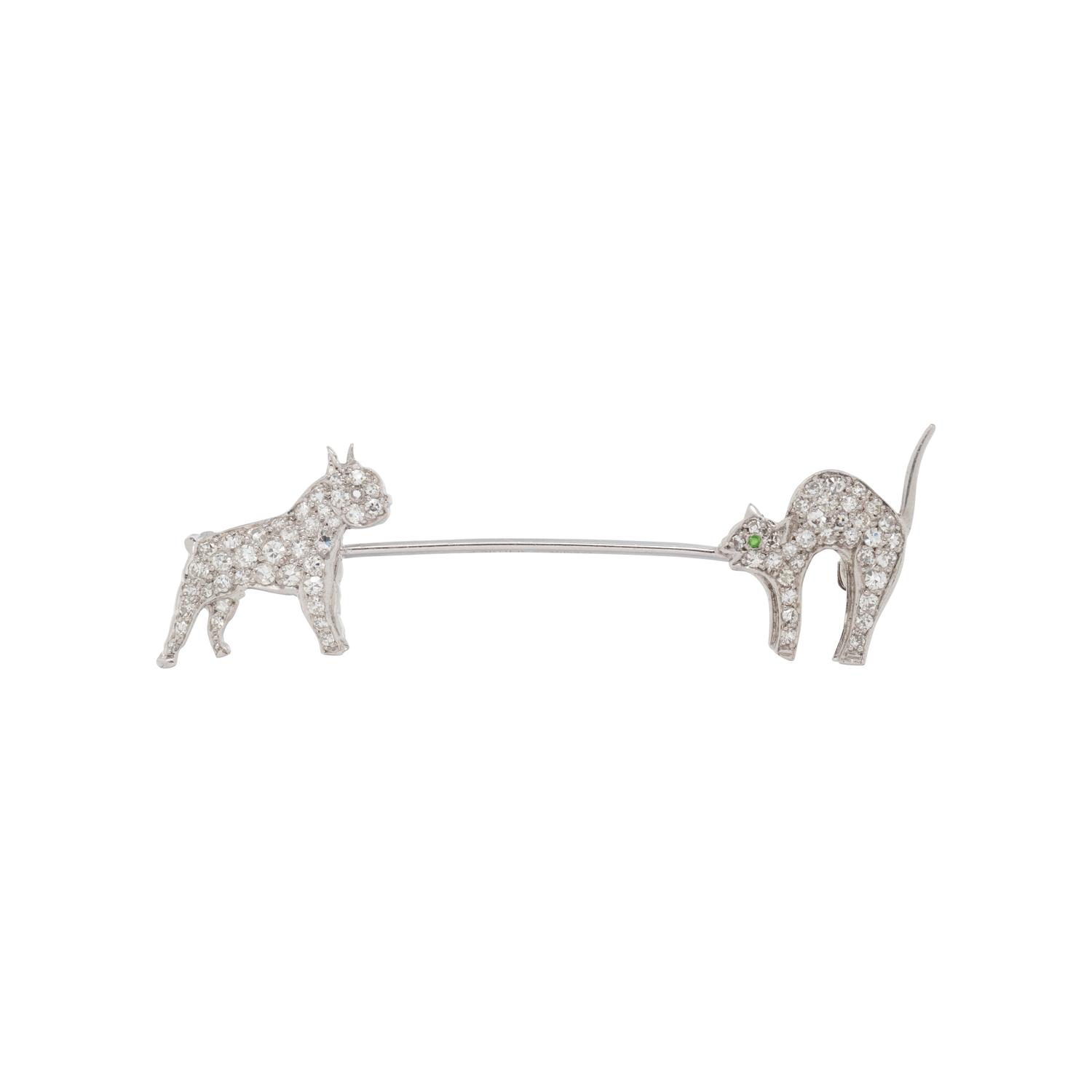 CARTIER, DIAMOND AND PLATINUM CAT AND DOG JABOT PIN