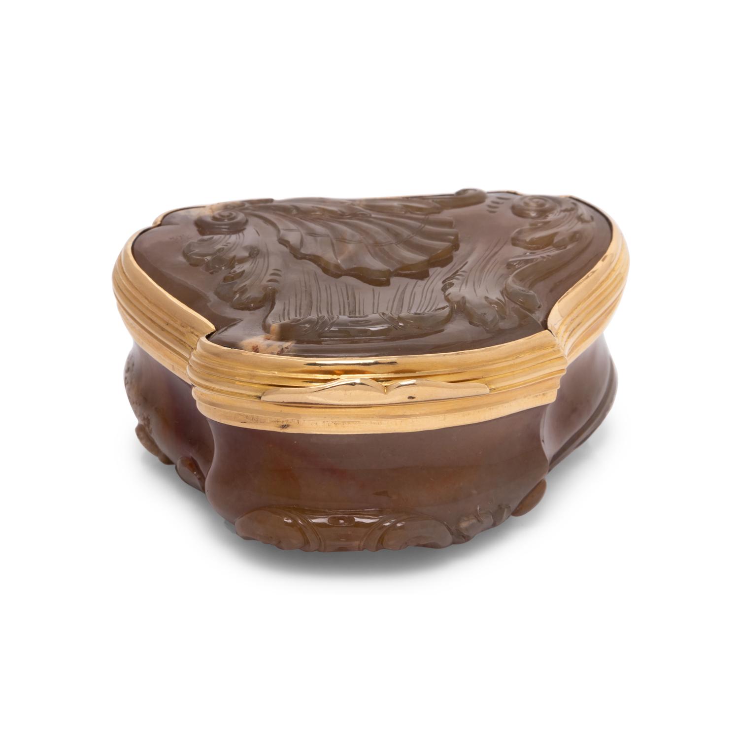 A Rococo Style Gold Mounted Carved Agate Snuff Box