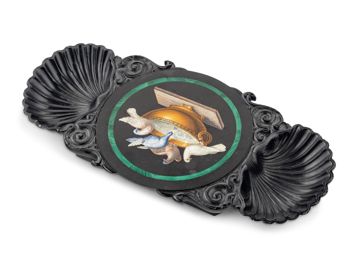 An Italian Double-Shell Carved and Micromosaic-Inset Vide Poche
