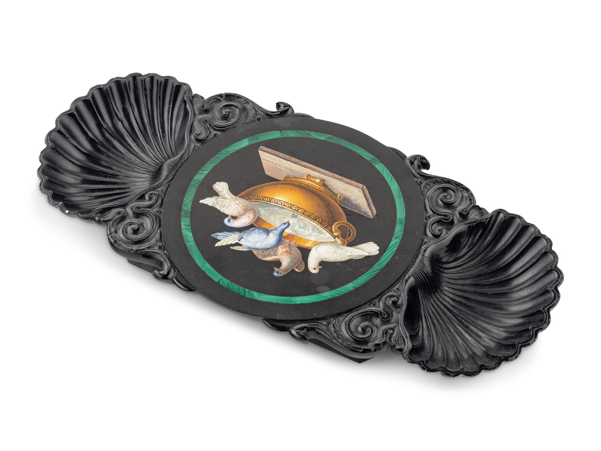 An Italian Double-Shell Carved and Micromosaic-Inset Vide Poche