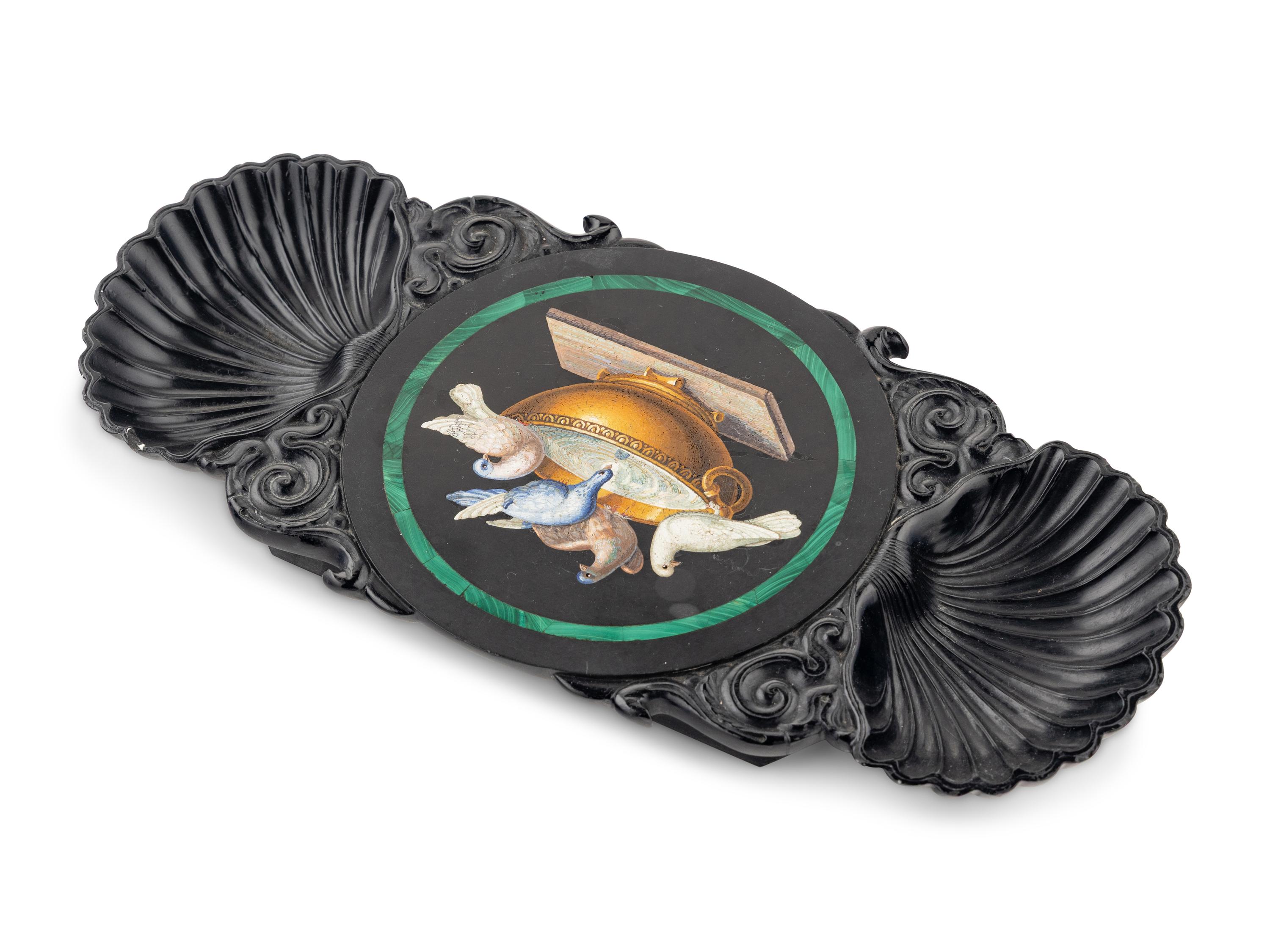 An Italian Double-Shell Carved and Micromosaic-Inset Vide Poche