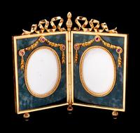 A Continental 18-Karat Gold, Ruby and Hardstone Mounted Double Picture Frame