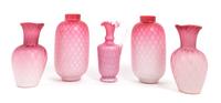 Two Pairs Victorian Mother-of-Pearl Satin Vases Height of tallest pair 8 1/4 inches — 19TH CENTURY