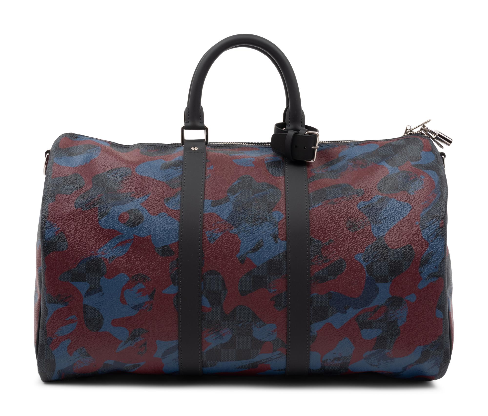 Louis Vuitton Limited Edition Keepall Bandoulière 45 in Damier Cobalt Coated Canvas, Camouflage Bordeaux, Fall Winter 2016