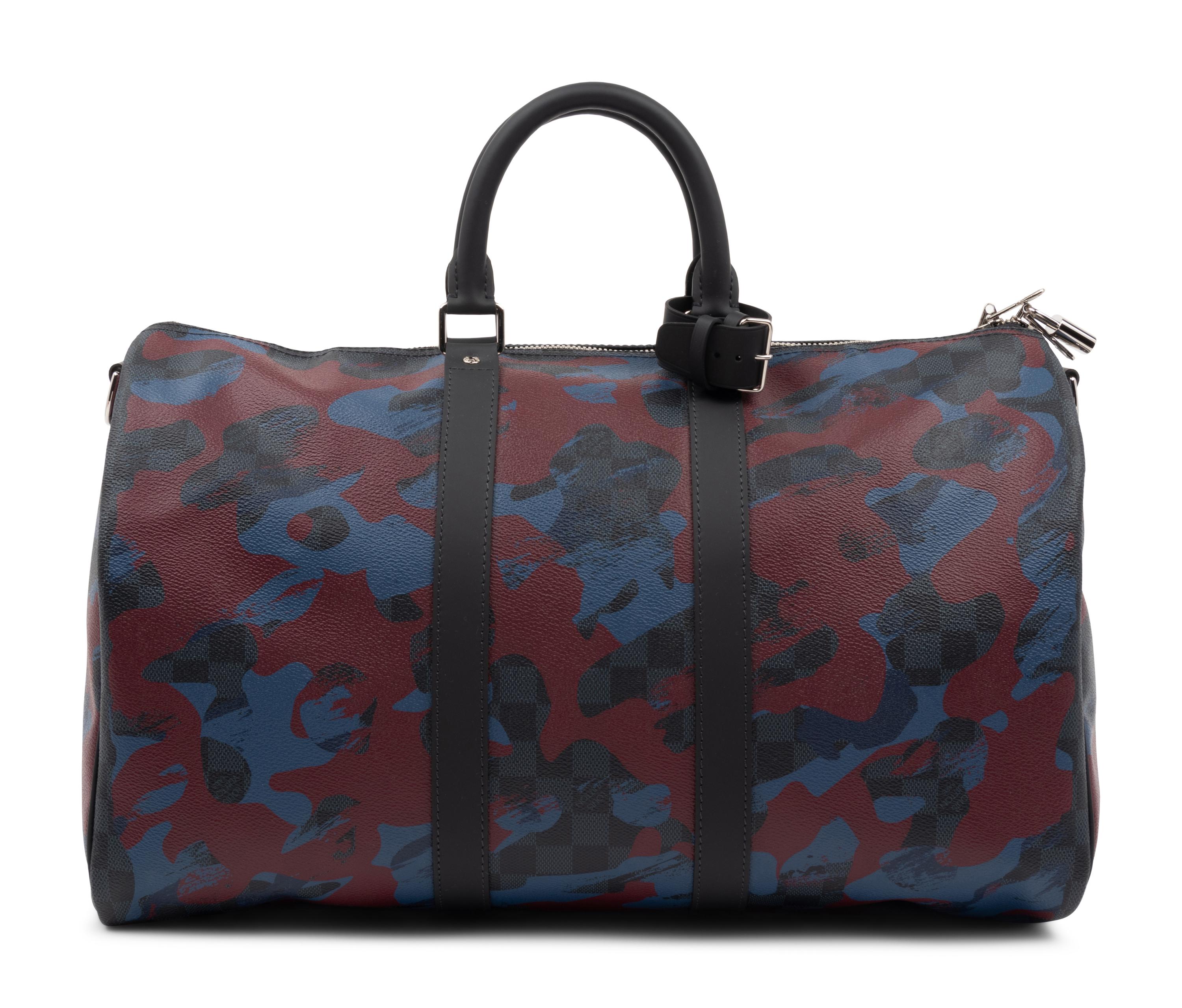 Louis Vuitton Limited Edition Keepall Bandoulière 45 in Damier Cobalt Coated Canvas, Camouflage Bordeaux, Fall Winter 2016