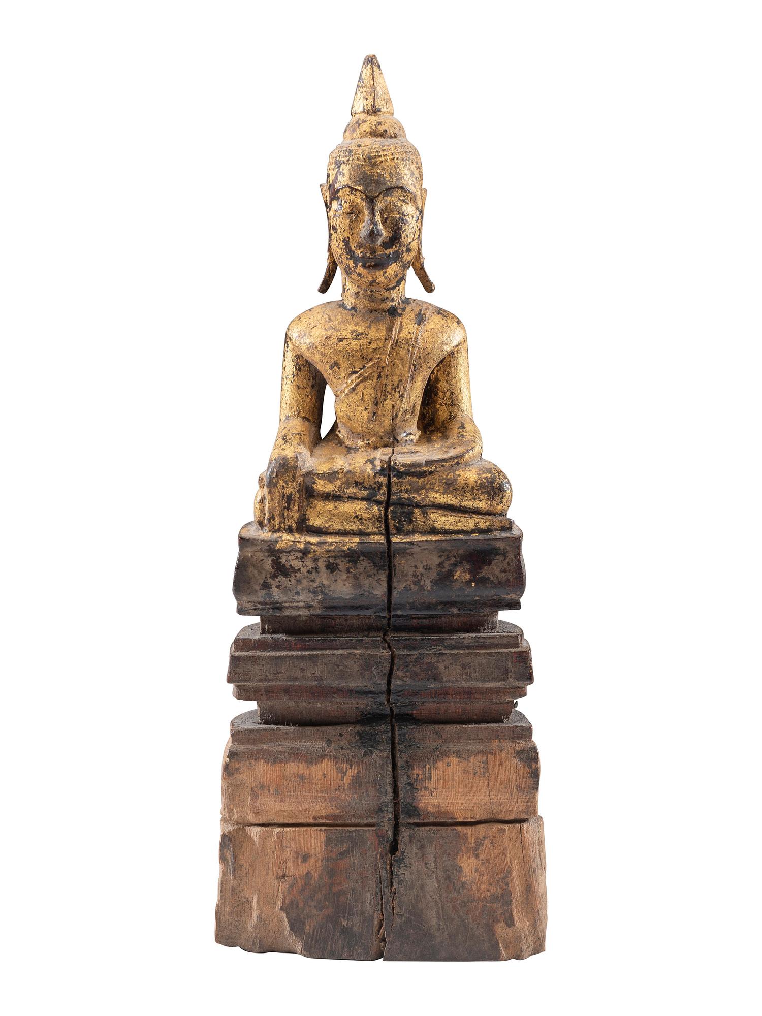 A Carved Giltwood Seated Buddha Figure