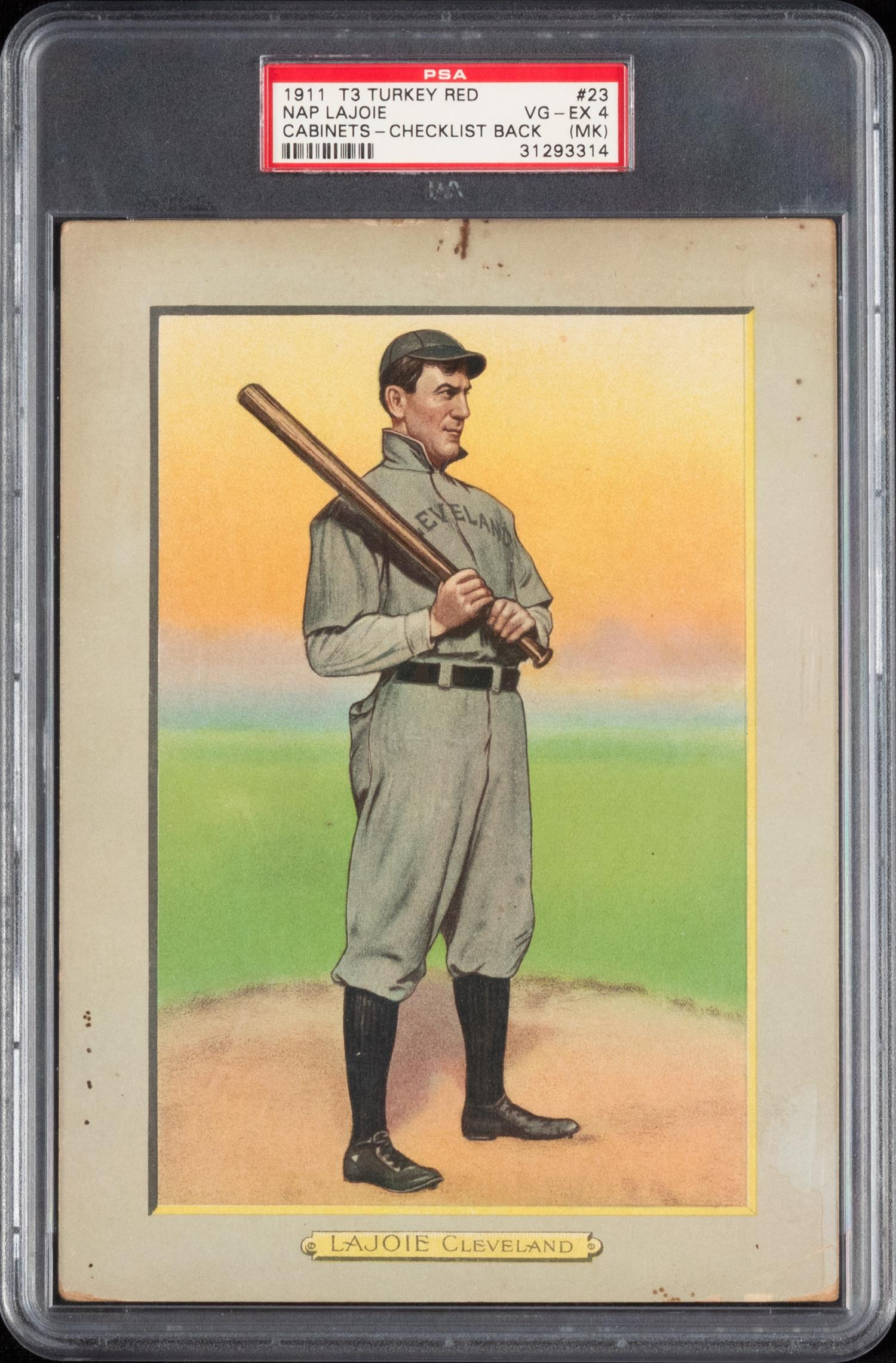 A 1911 T3 Turkey Red Cabinets Nap Lajoie Baseball Card (PSA 4MK VG-EX) Checklist Back