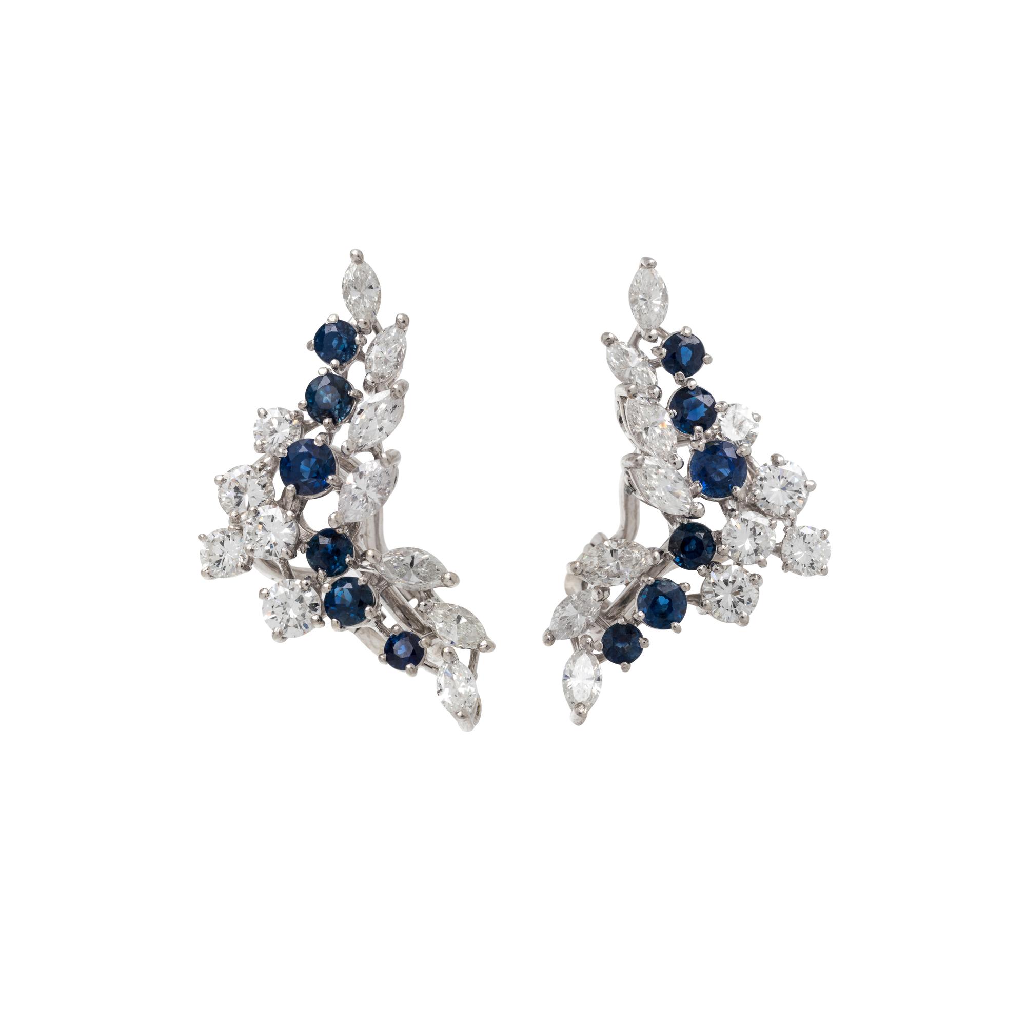 DIAMOND AND SAPPHIRE EARCLIPS WITH YELLOW GOLD JACKETS