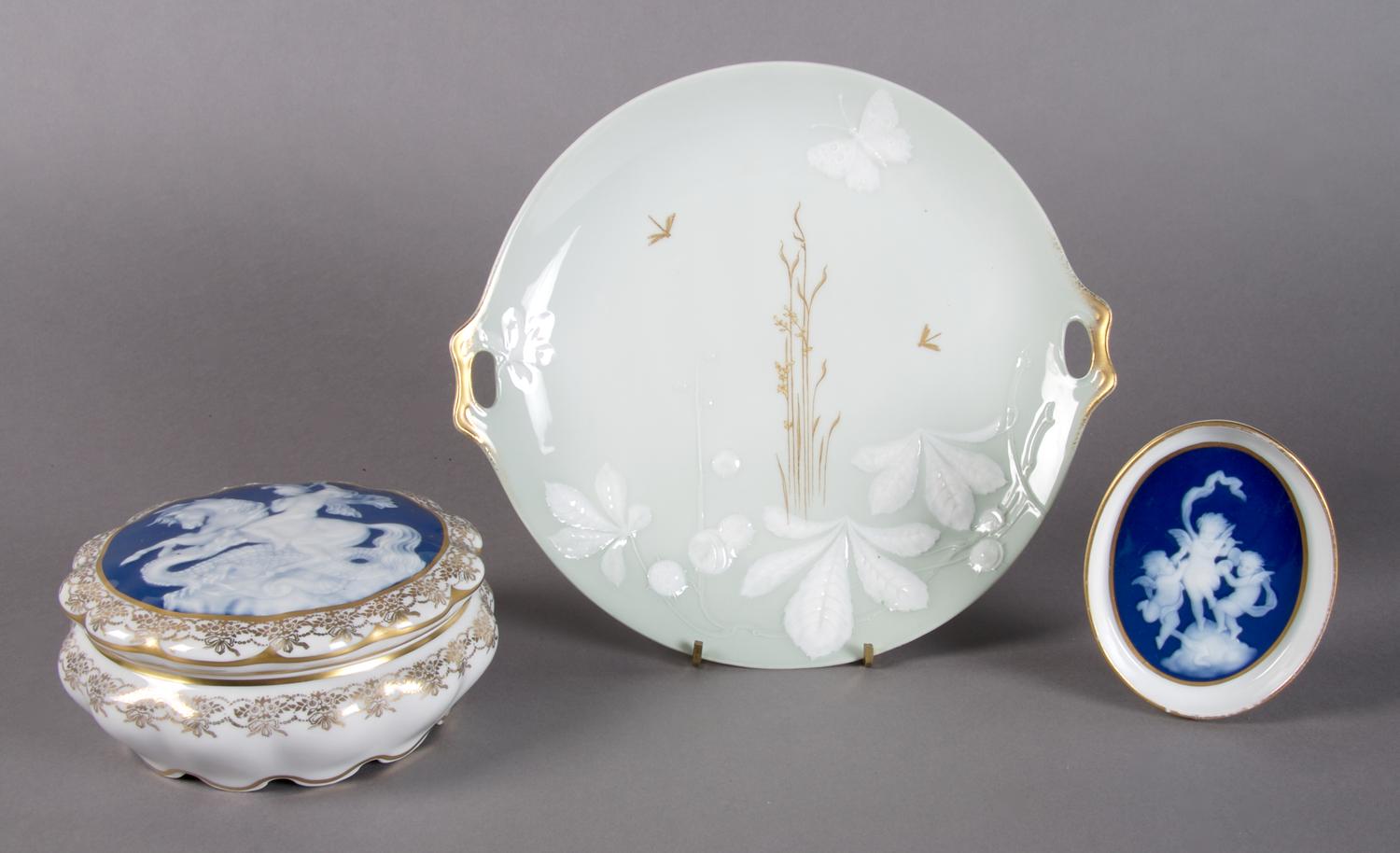 A Collection of Pate-sur-Pate Articles, Width of tray over handles 9 1/2 inches.