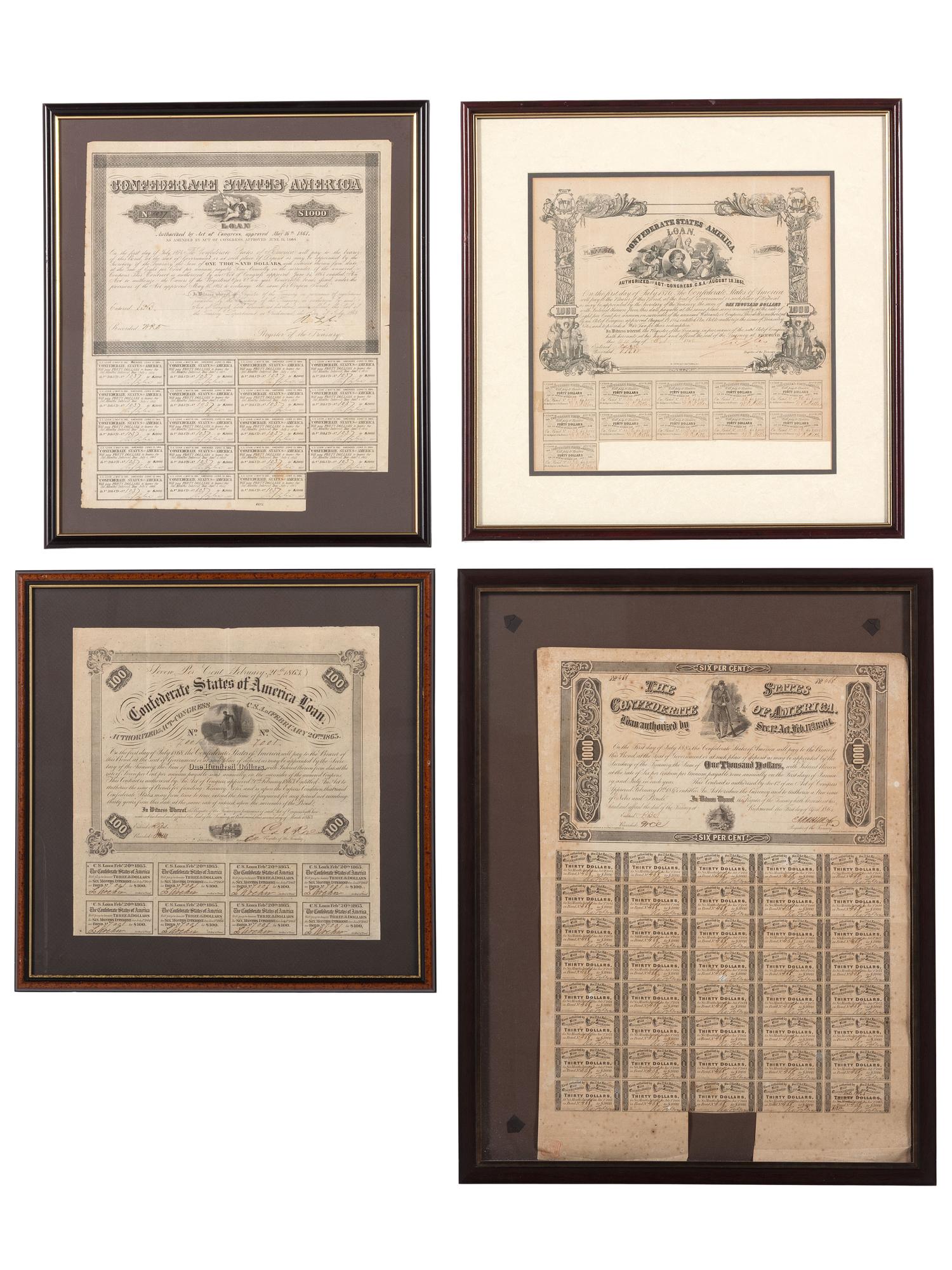 [CIVIL WAR]. 15 sheets of Confederate bonds. [ With: ] Vicksburg Daily Citizen souvenir printing.