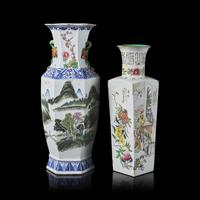 Two Chinese Porcelain Faceted Vases 粉彩方瓶兩件