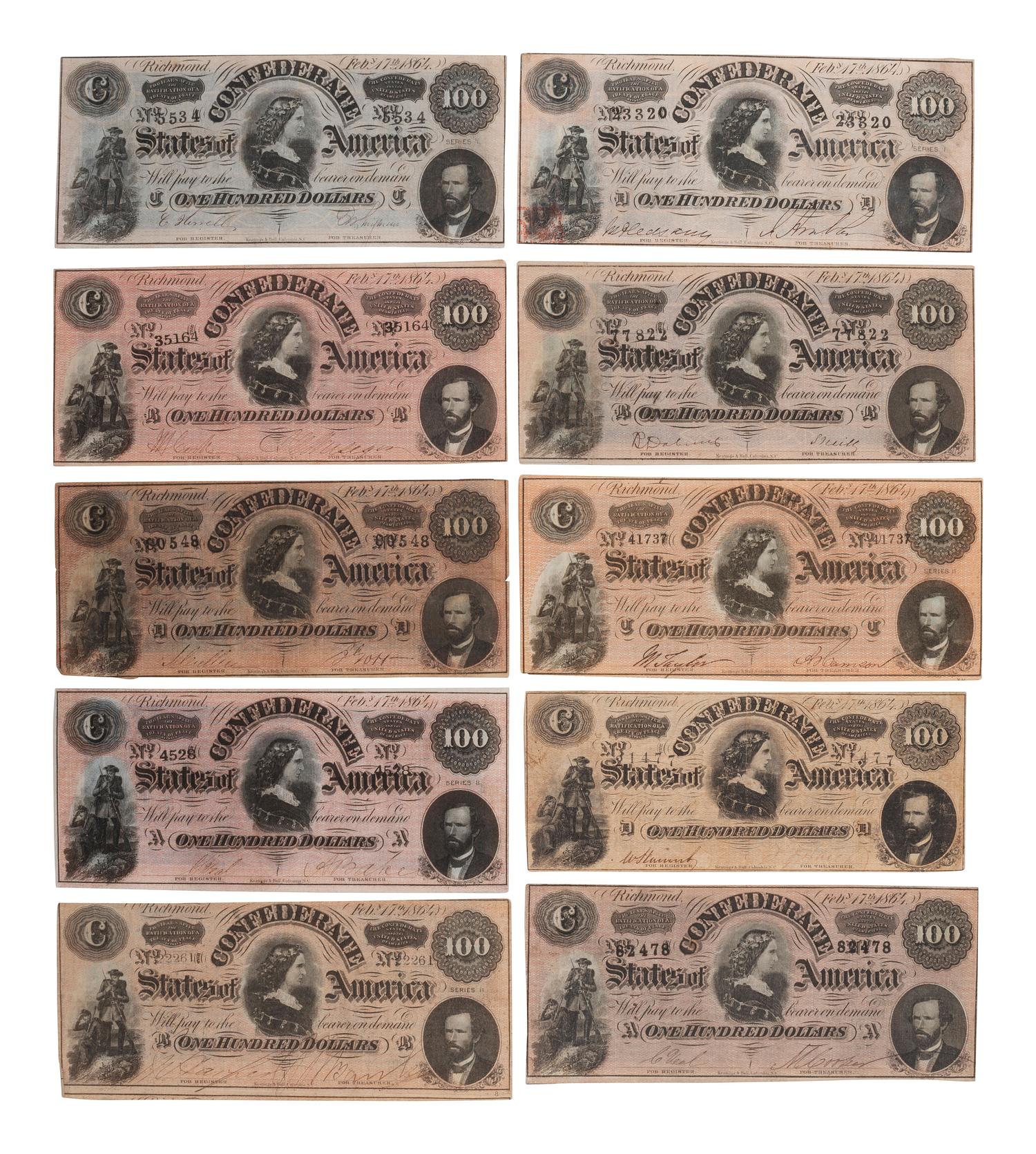 [CONFEDERATE - CURRENCY]. A large group of Confederate notes.