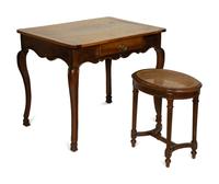 A Louis XV Style Side Table with a Louis XV Style Caned Seat Stool