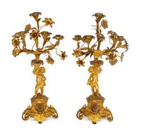 A Pair of Louis XV Style Gilt-Metal Five-Light Candlabra — 19TH CENTURY